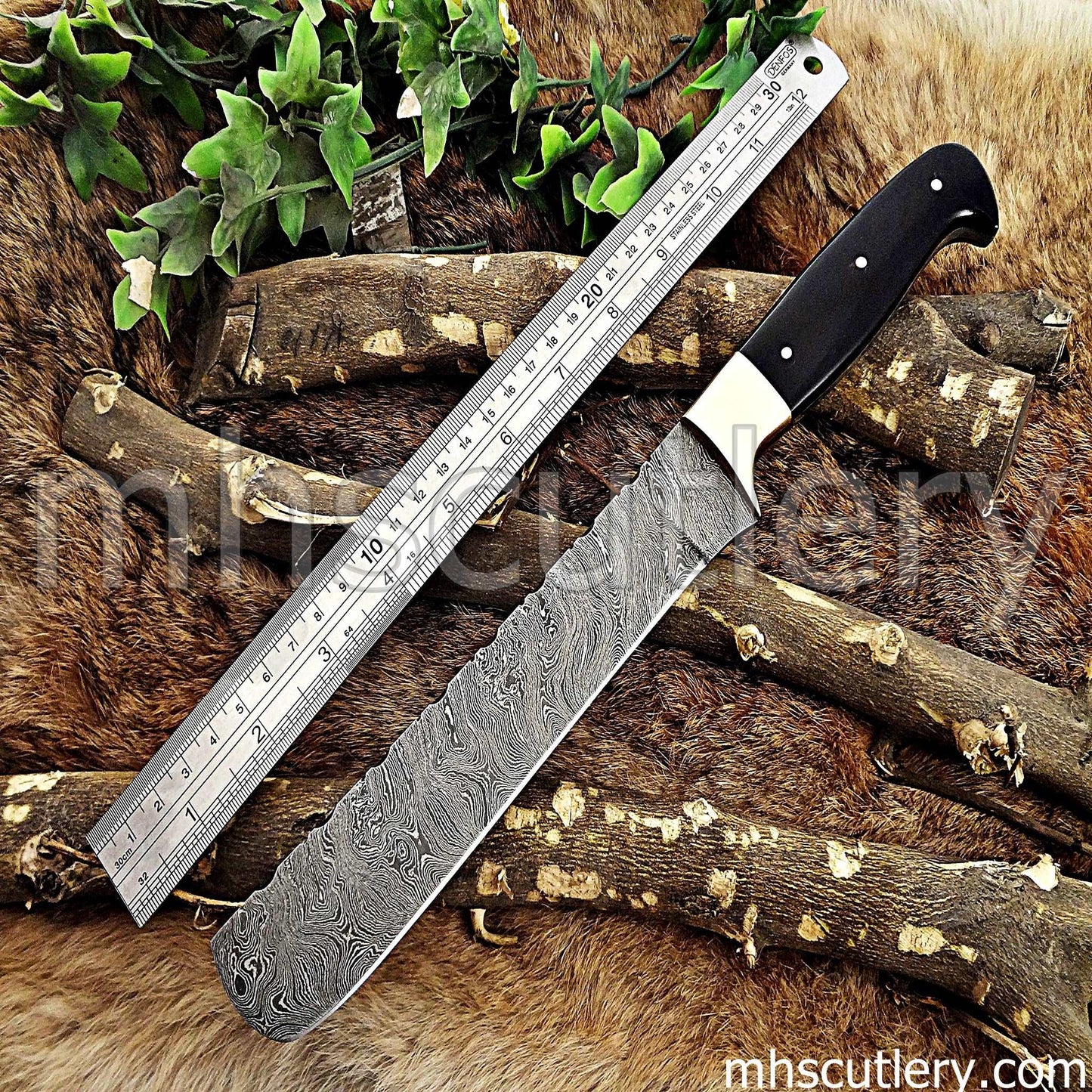 Custom Hand Forged Damascus Steel Bread / Steak Knife | mhscutlery