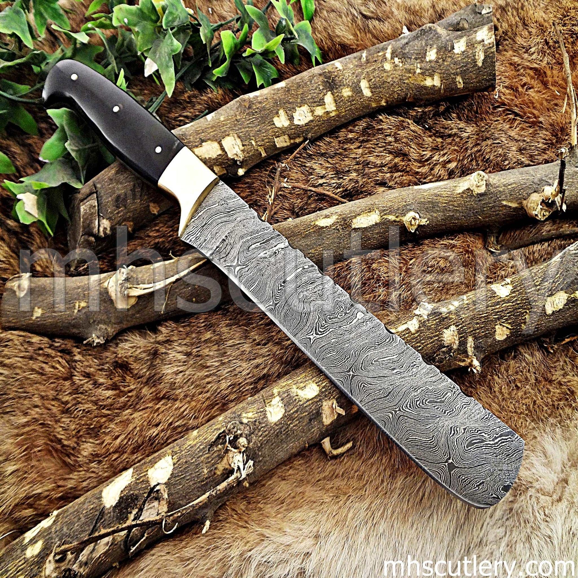 Custom Hand Forged Damascus Steel Bread / Steak Knife | mhscutlery