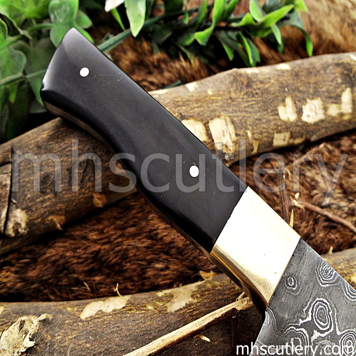 Damascus Steel Kitchen Knife / Bull Horn Handle | mhscutlery