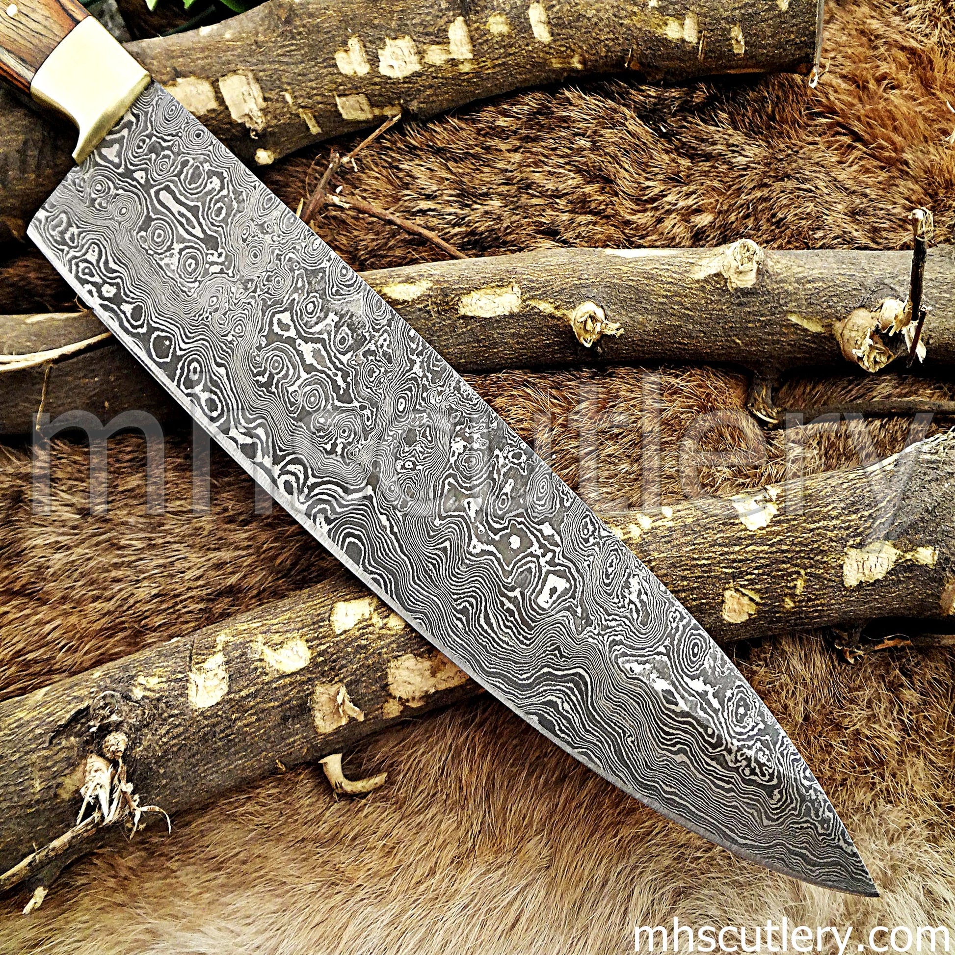 Custom Handmade Raindrop Damascus Steel Chef's Knife Knife | mhscutlery