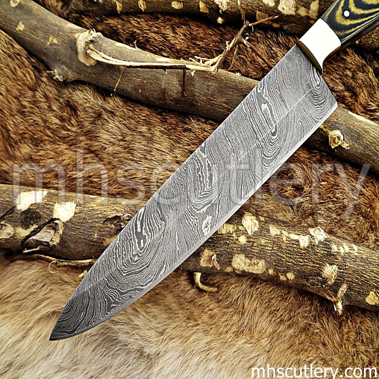 Hand Forged Damascus Steel Chef Knife / Micarta Handle | mhscutlery