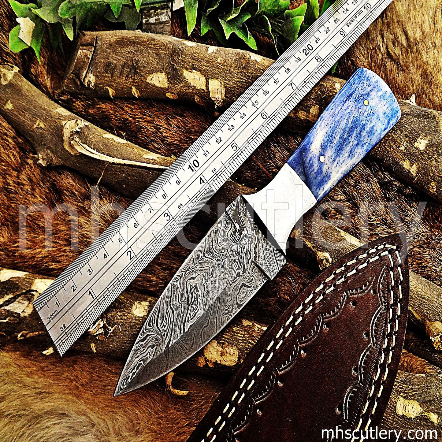 Damascus Steel Dagger Knife / Bone Handle | mhscutlery