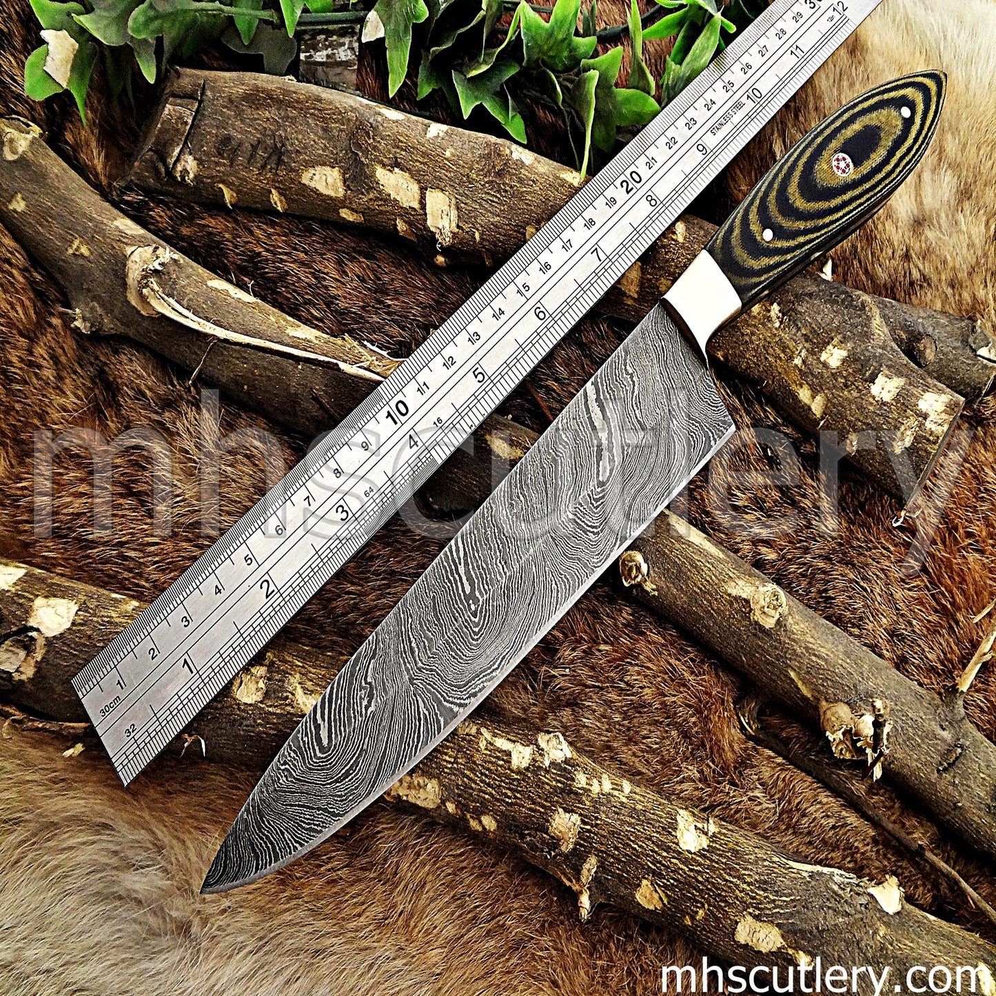 Handmade Damascus Steel Micarta Handle Kitchen Knife | mhscutlery
