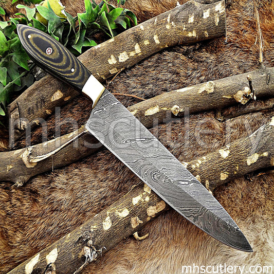 Handmade Damascus Steel Micarta Handle Kitchen Knife | mhscutlery