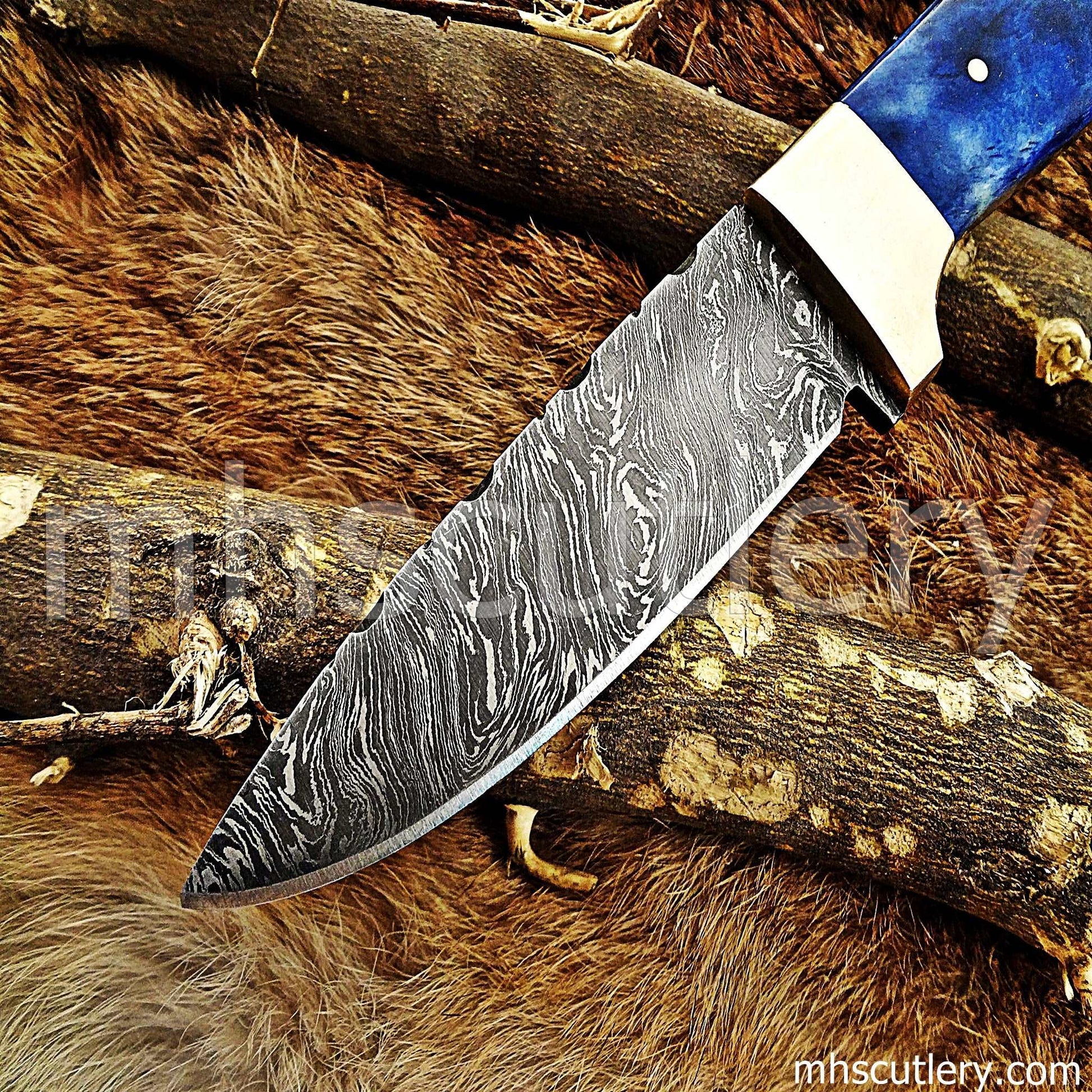 Custom Hand Forged Damascus Steel Hunter Skinner Knife | mhscutlery