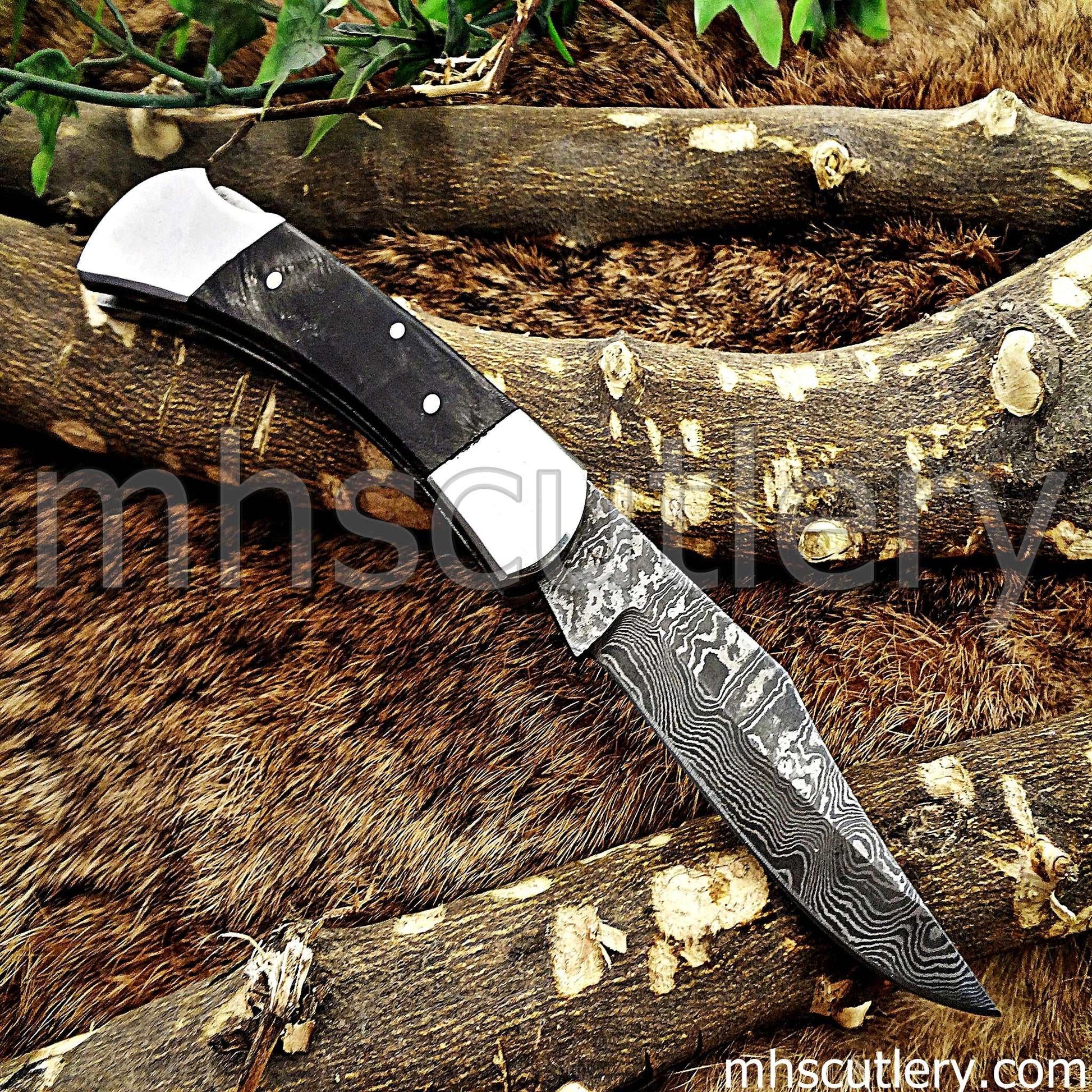 Custom Hand Forged Damascus Steel Buck Folder Lookalike | mhscutlery