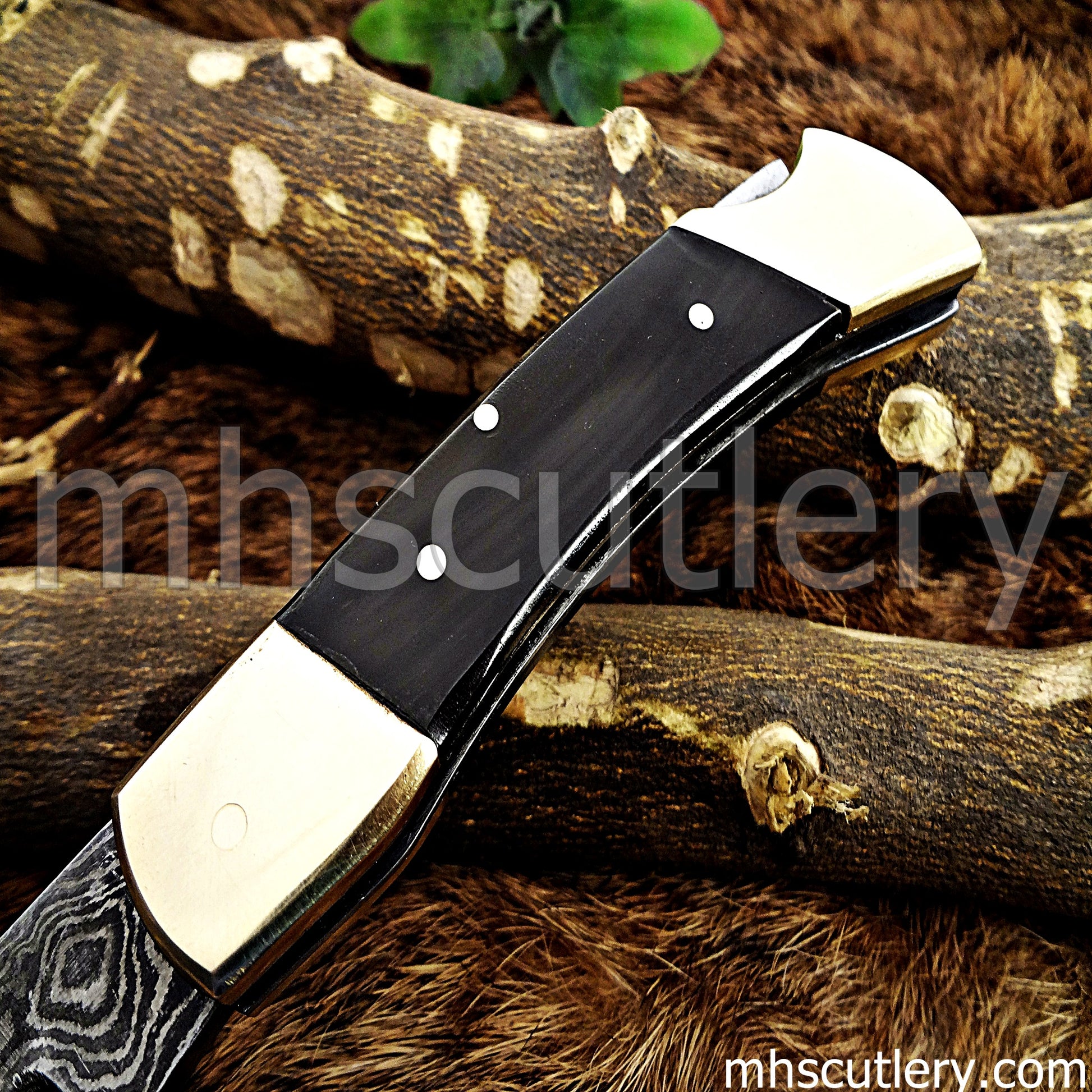 Damascus Steel Buck Folding Knife | mhscutlery