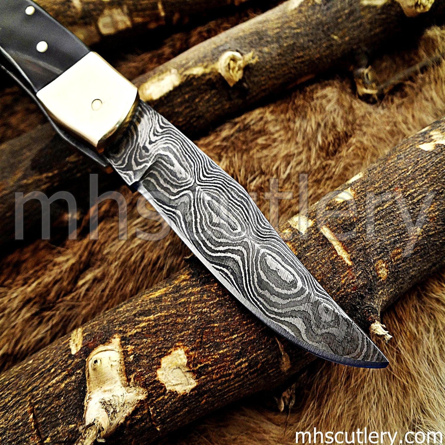 Damascus Steel Buck Folding Knife | mhscutlery
