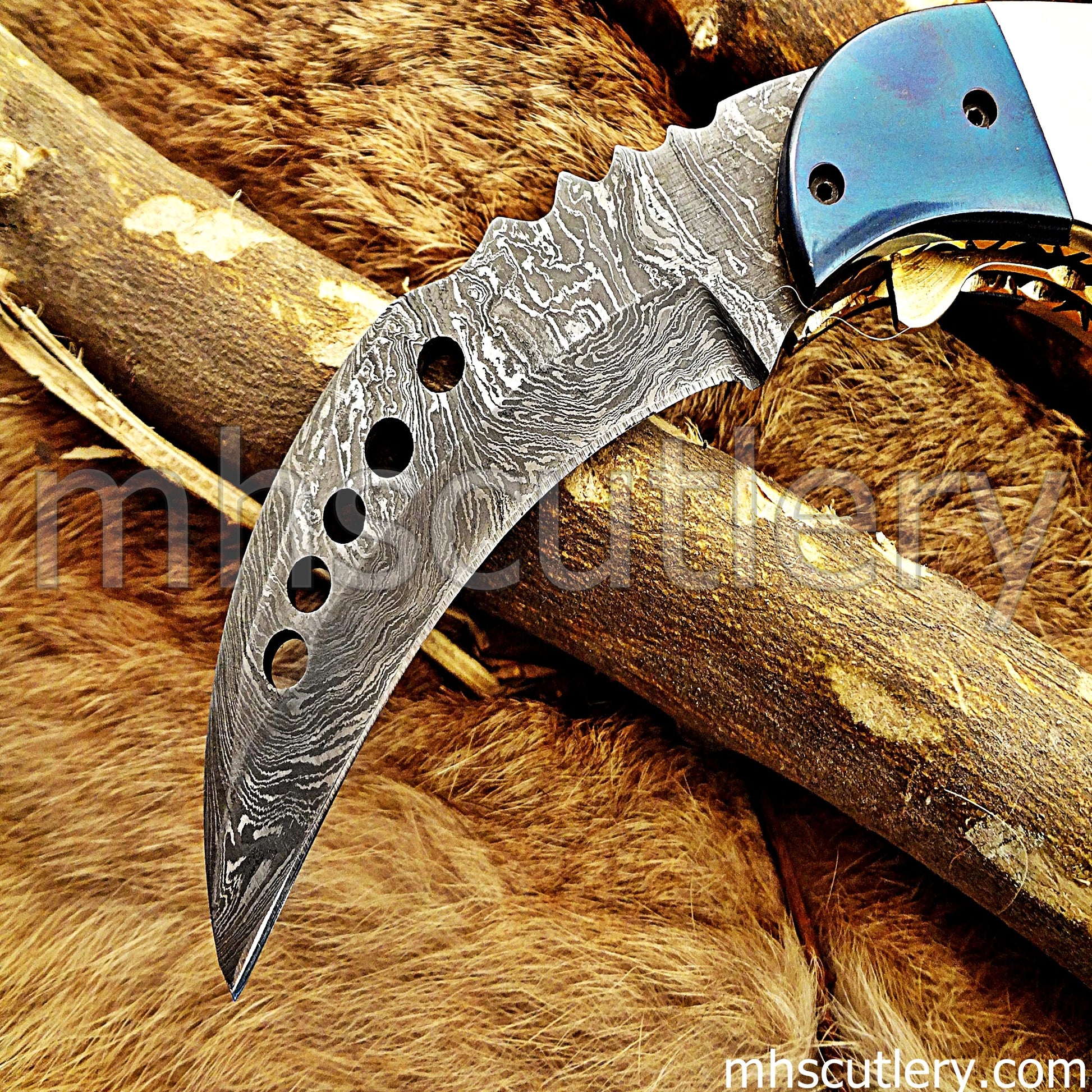 Damascus Steel Folding Karambit Pocket Knife | mhscutlery