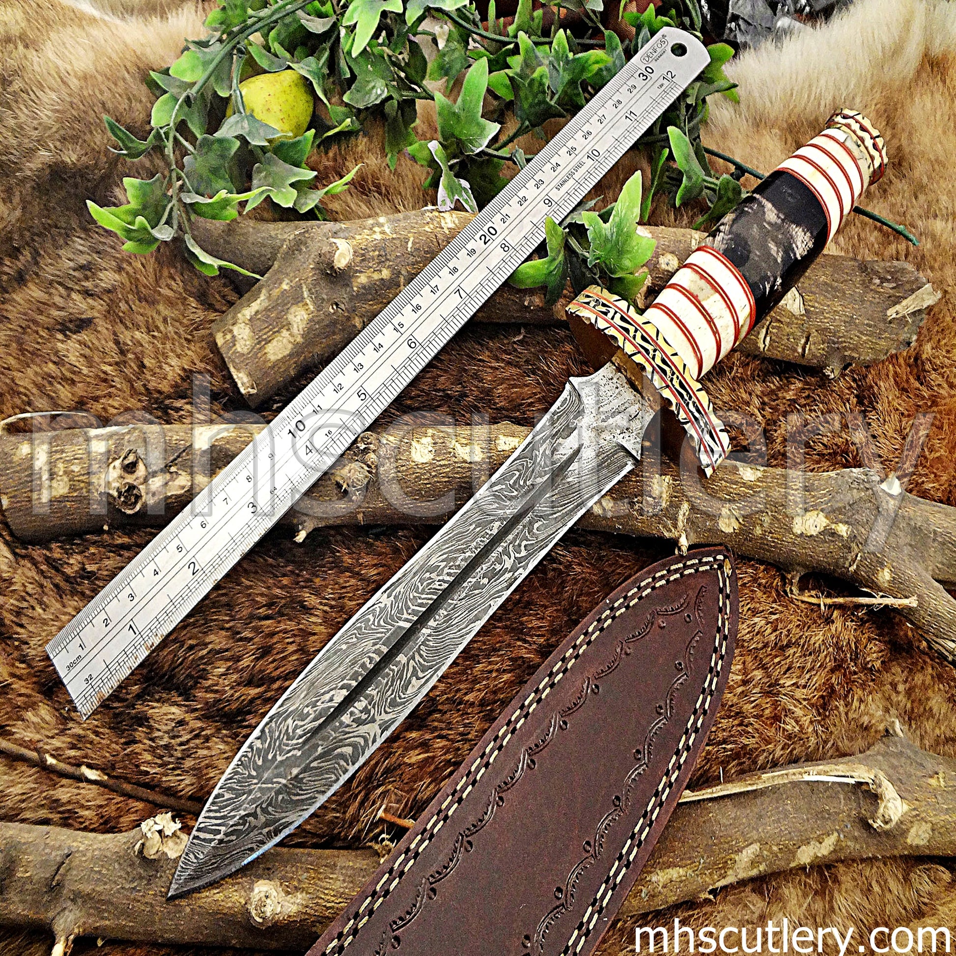 Custom Handmade Damascus Steel Spartan Dagger Knife | mhscutlery