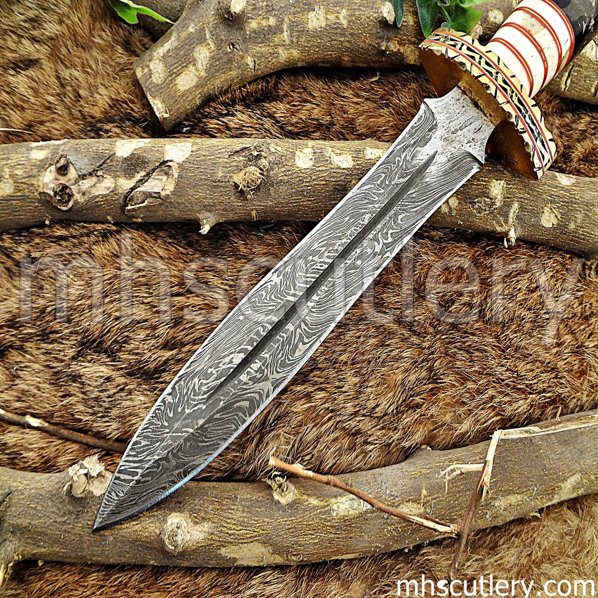 Custom Handmade Damascus Steel Spartan Dagger Knife | mhscutlery