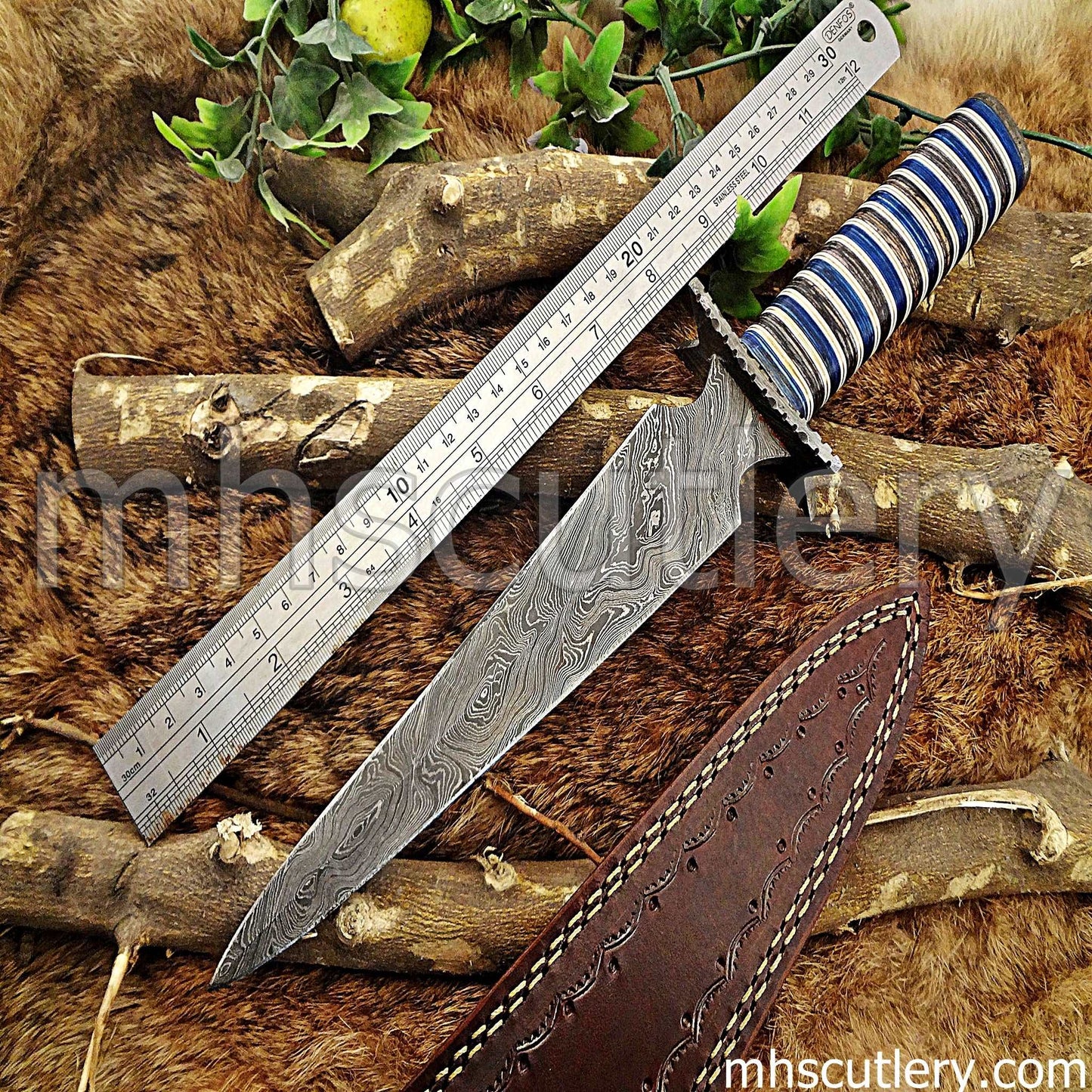 Custom Hand Forged Damascus Steel Survival Dagger | mhscutlery