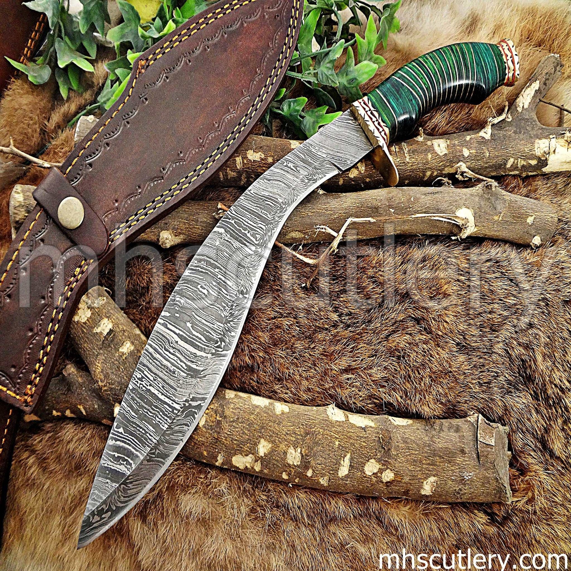 Custom Hand Forged Damascus Steel Bushcraft Kukri Knife | mhscutlery