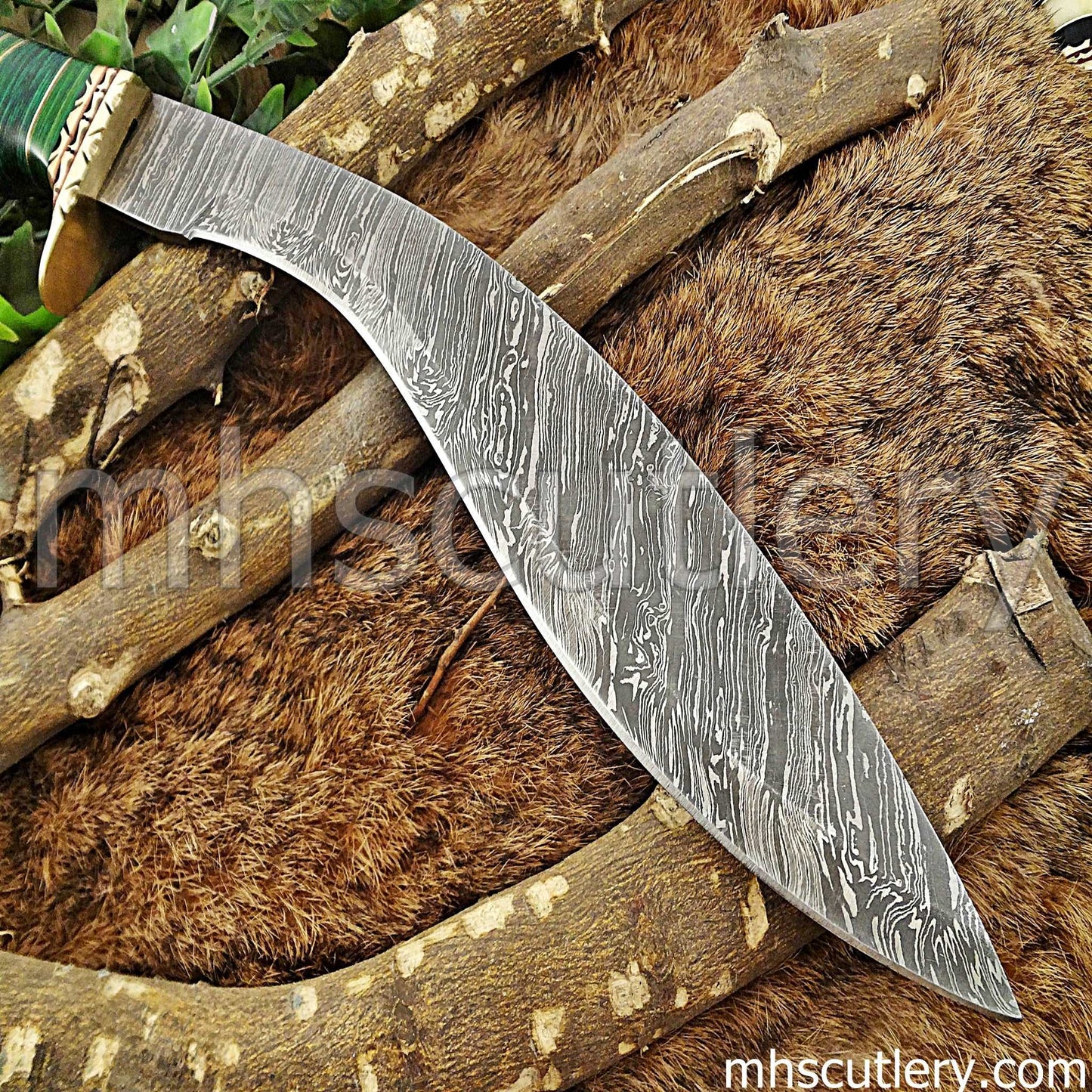 Custom Hand Forged Damascus Steel Bushcraft Kukri Knife | mhscutlery