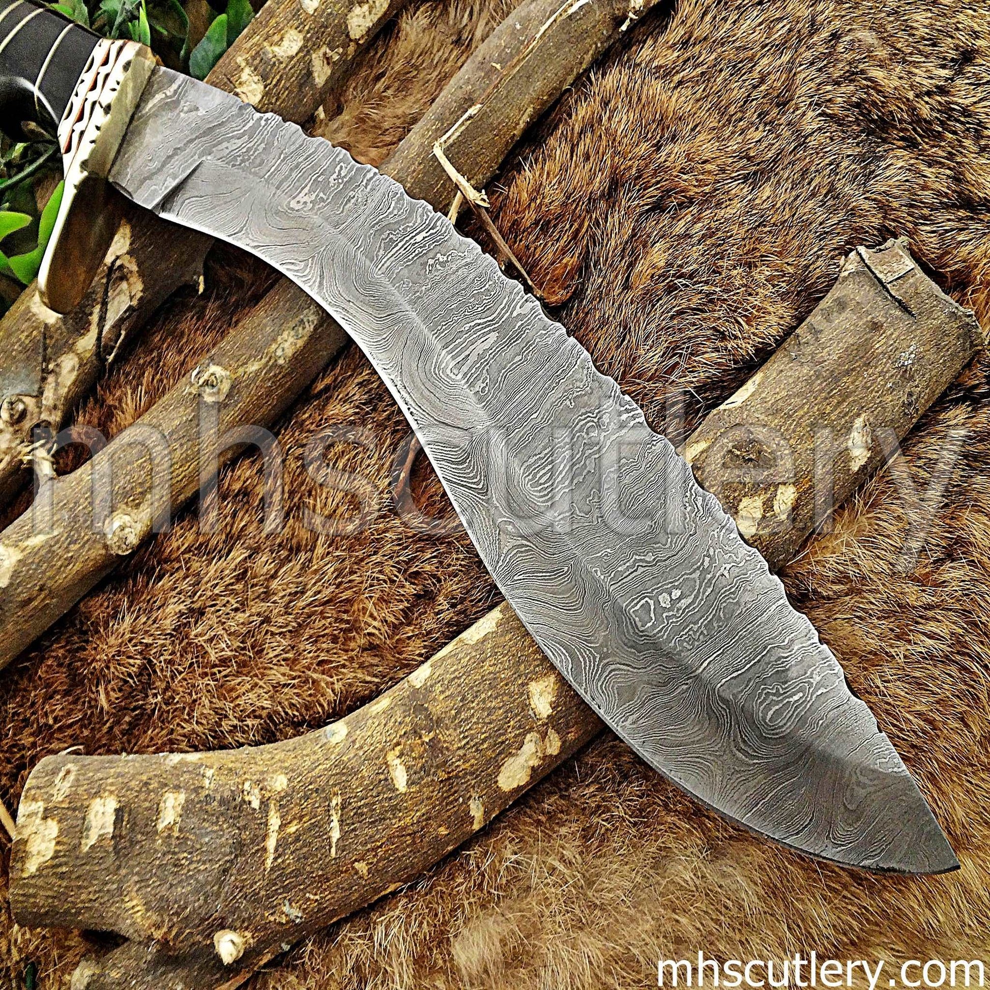 Custom Hand Forged Damascus Steel Survival Kukri | mhscutlery