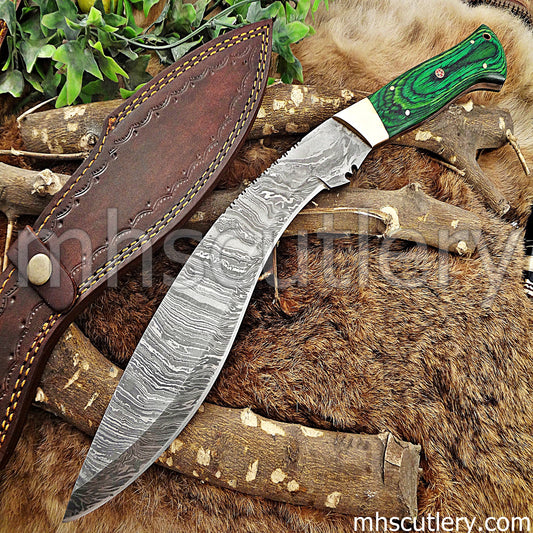 Damascus Steel Hunting Kukri Machete Knife | mhscutlery
