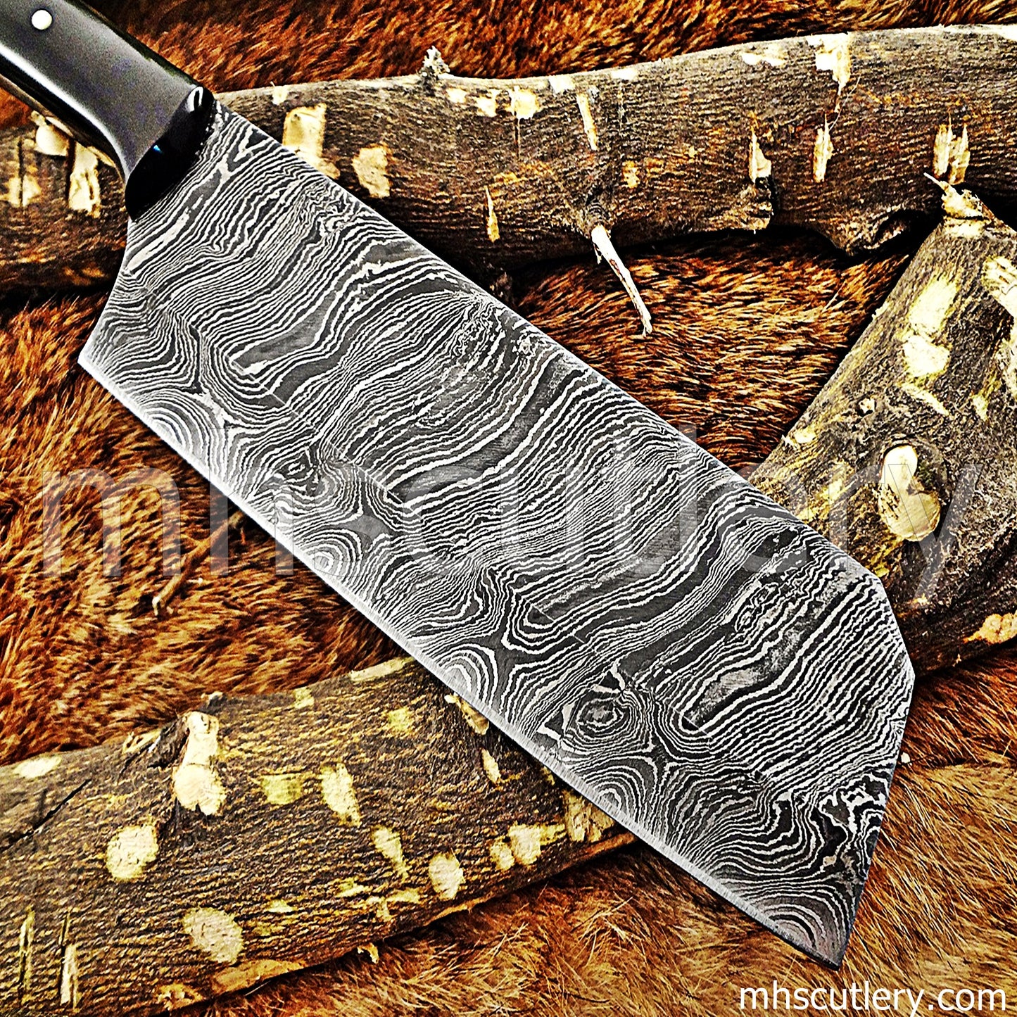 Custom Handmade Damascus Steel Meat Cleaver | mhscutlery