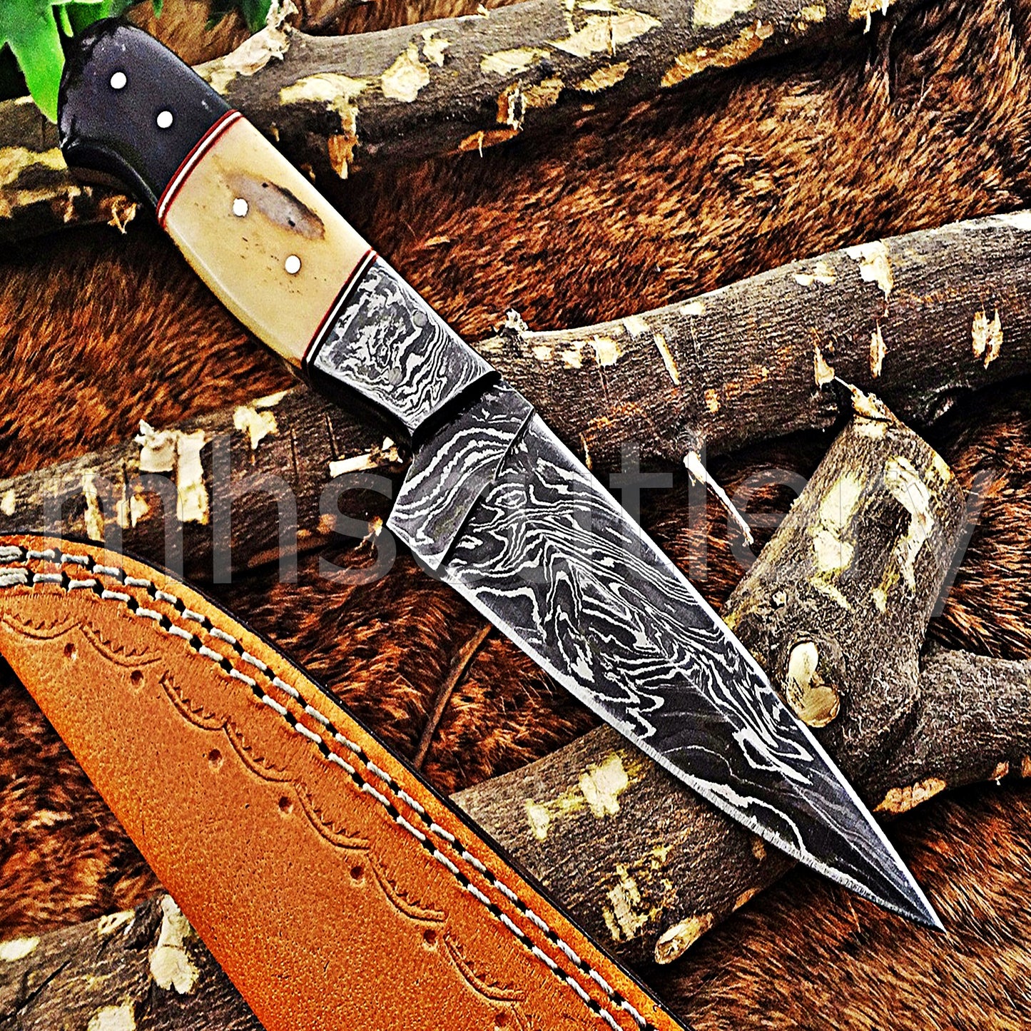 Damascus Steel Fixed Blade Hunting Skinner Knife | mhscutlery