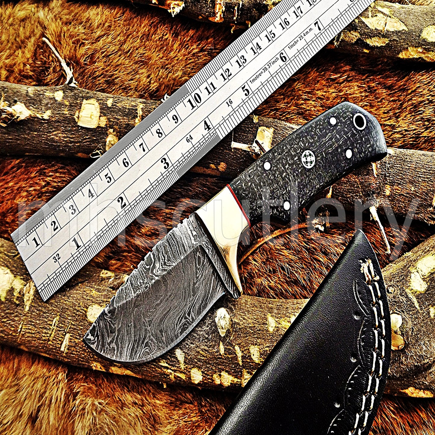 Custom Made Damascus Steel Mini Hunter Skinning Knife / Micarta Handle | mhscutlery