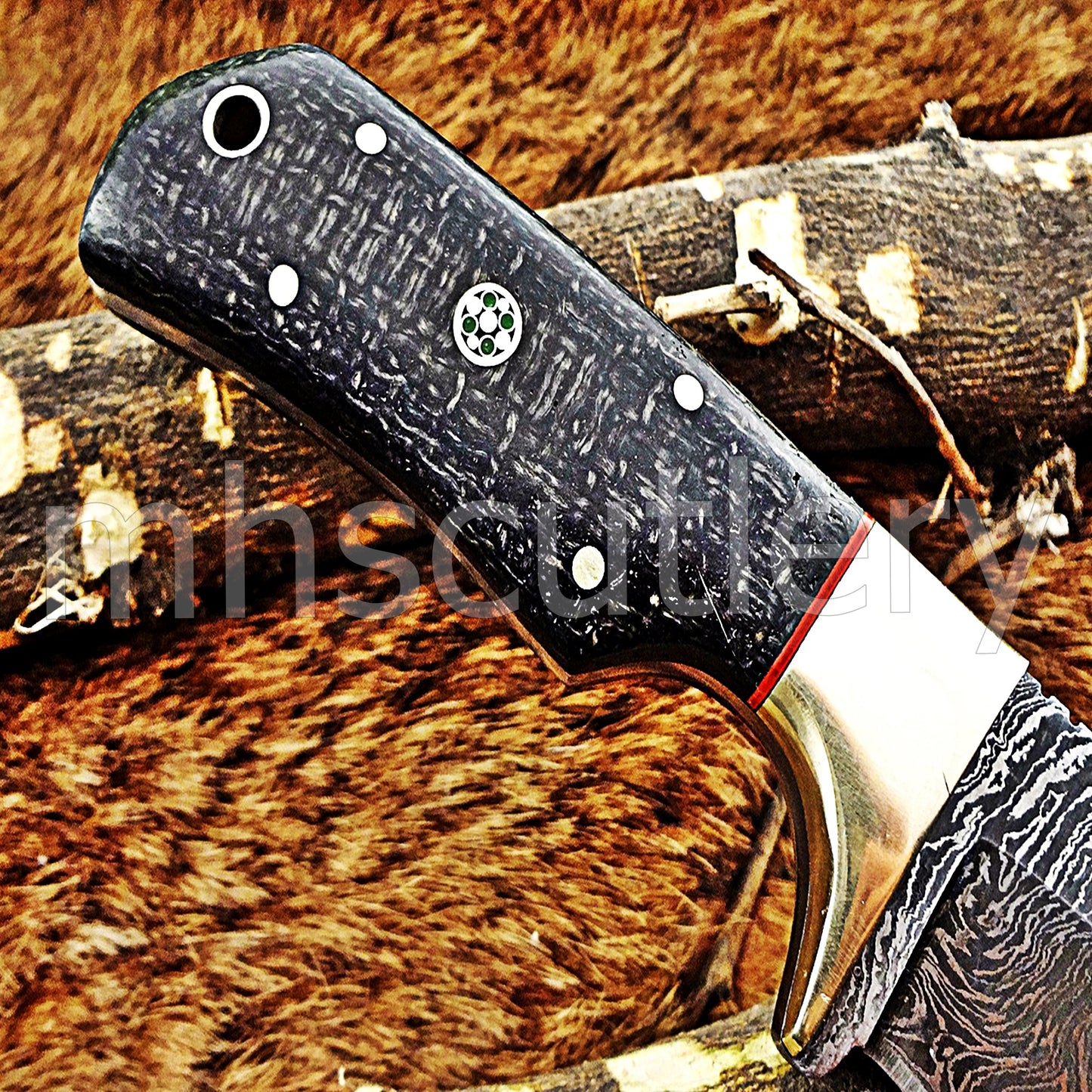 Custom Made Damascus Steel Mini Hunter Skinning Knife / Micarta Handle | mhscutlery