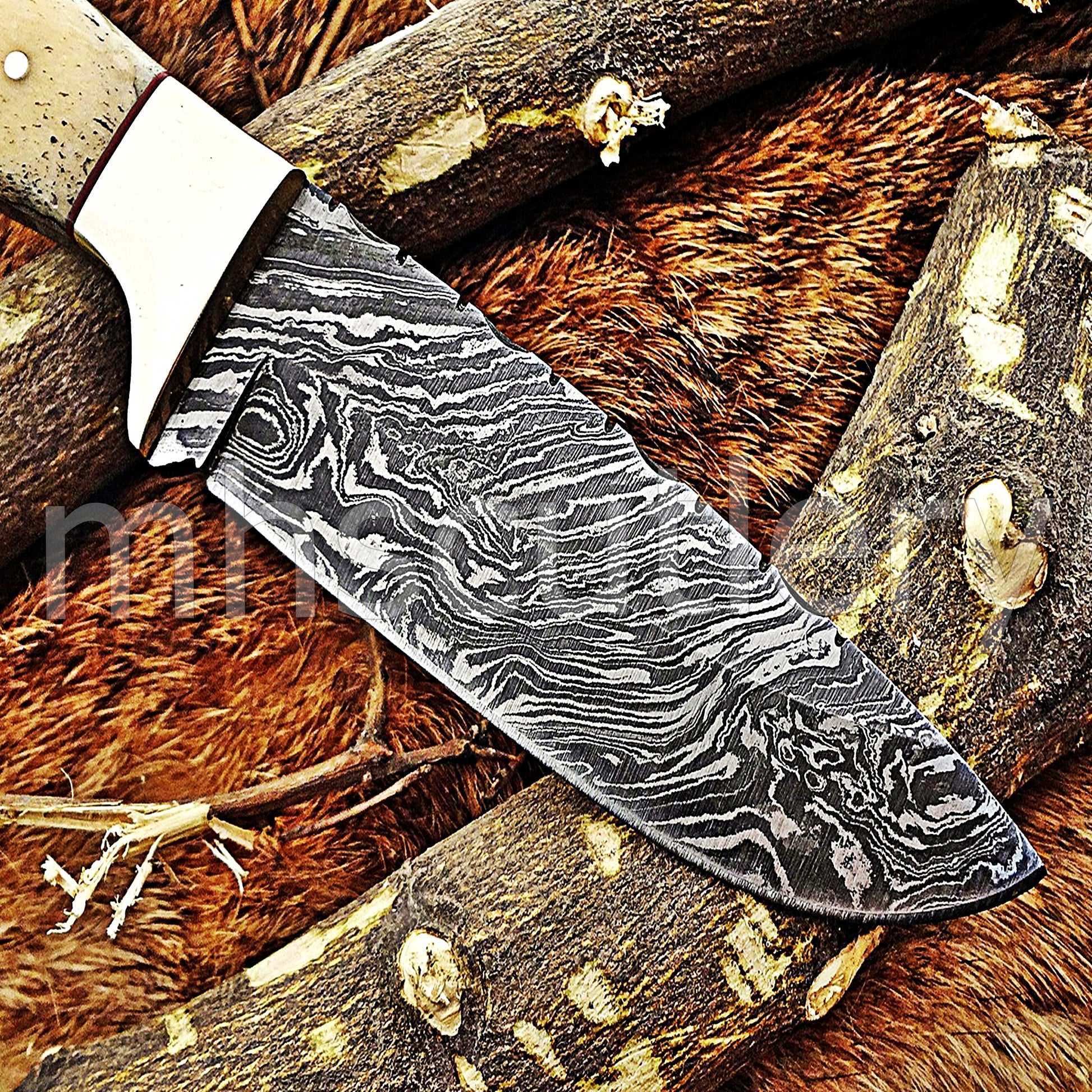 Damascus Steel Slim Skinner Knife / Bone Handle | mhscutlery