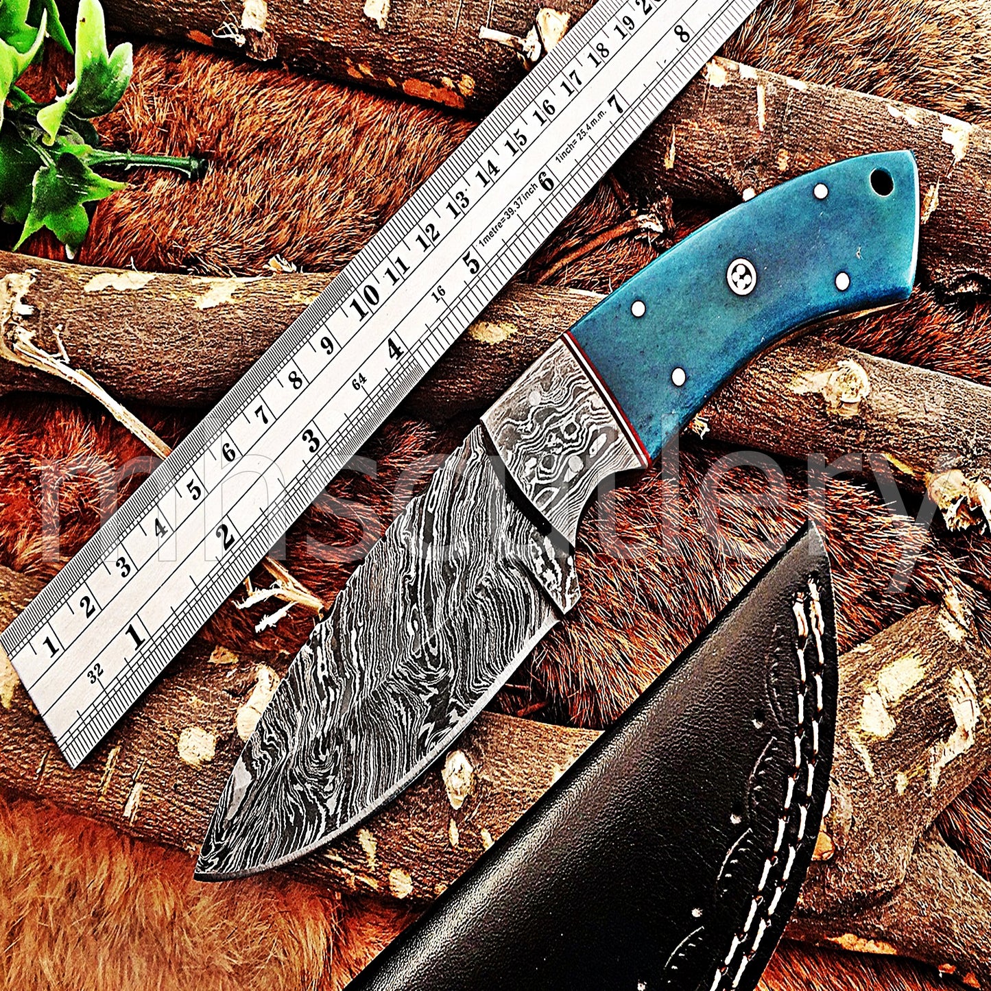 Damascus Steel Fixed Blade Hunting Skinner Knife / Bone Handle | mhscutlery