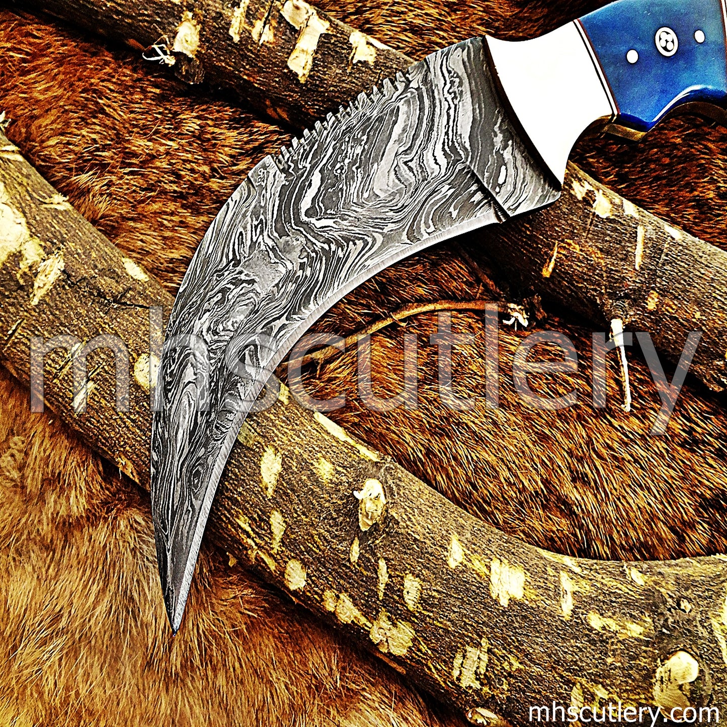 Damascus Steel Tactical Karambit Knife / Bone Handle | mhscutlery