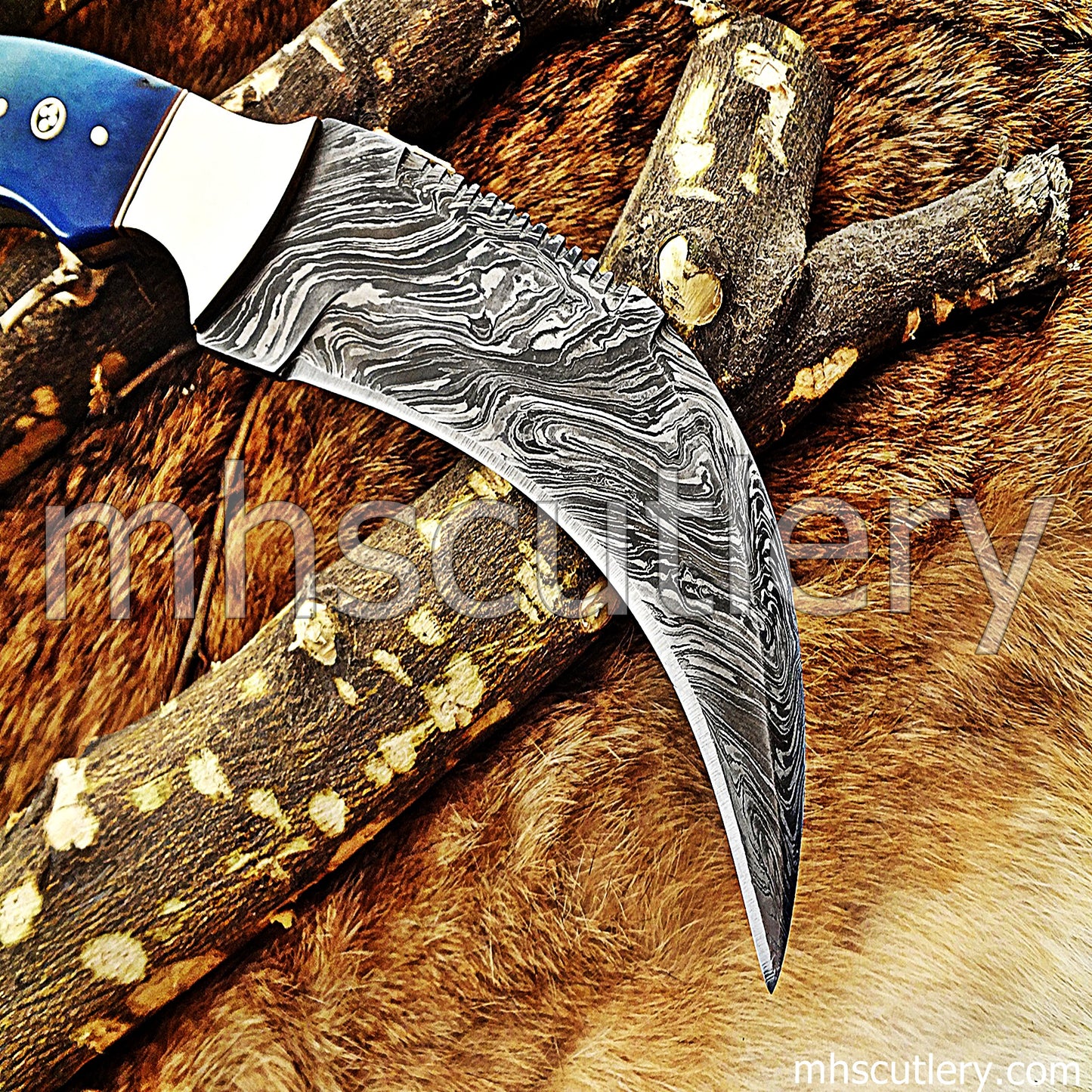 Damascus Steel Tactical Karambit Knife / Bone Handle | mhscutlery