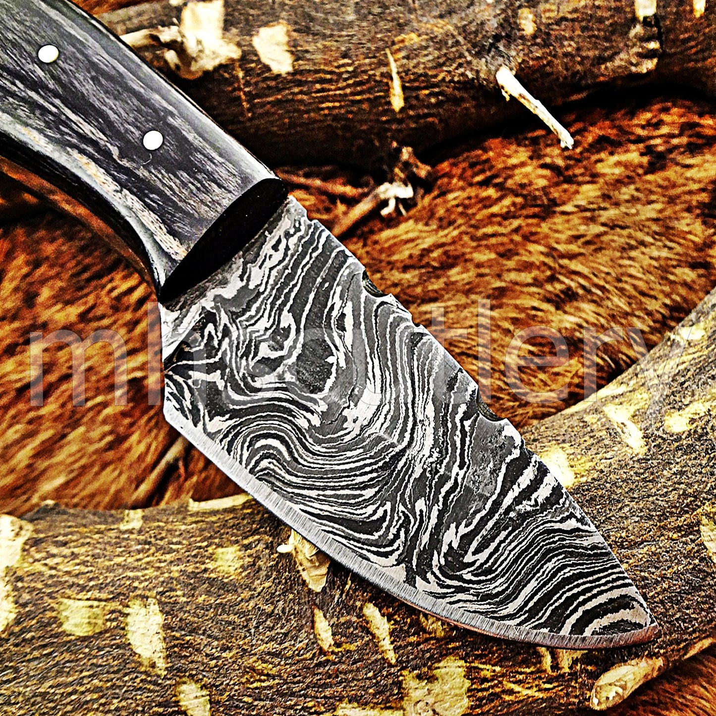 Custom Made Damascus Steel Mini Hunter Skinning Knife With Pakka Wood Handle | mhscutlery