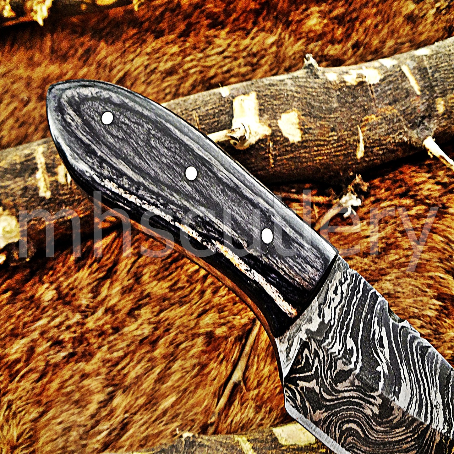 Custom Made Damascus Steel Mini Hunter Skinning Knife With Pakka Wood Handle | mhscutlery