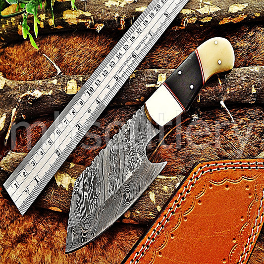 Damascus Steel Mini EDC Cleaver Knife | mhscutlery