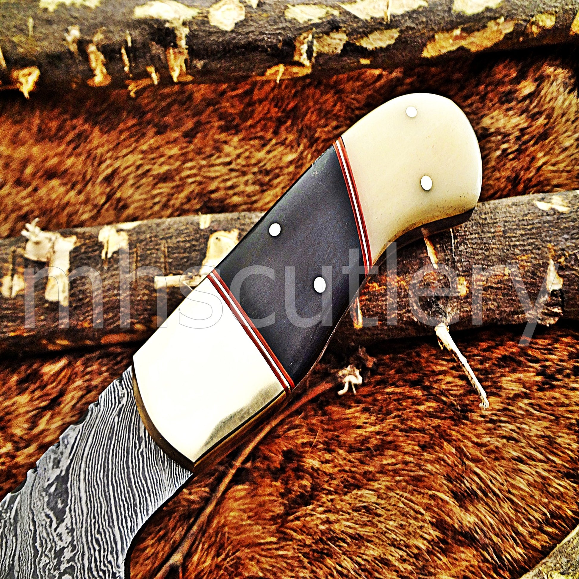 Handmade Damascus Steel Sheepsfoot Hunting Skinner Knife With Natural handle | mhscutlery