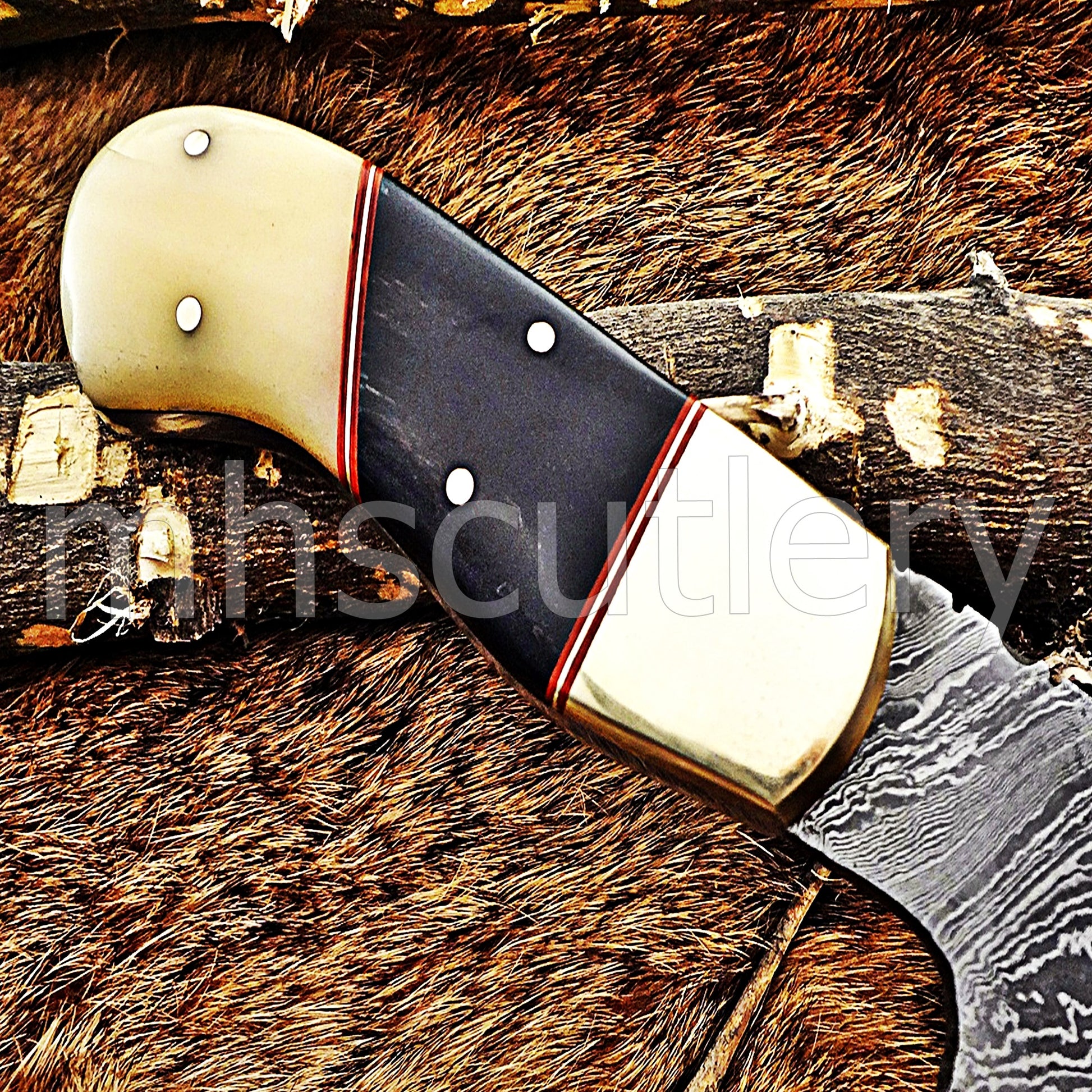 Handmade Damascus Steel Sheepsfoot Hunting Skinner Knife With Natural handle | mhscutlery