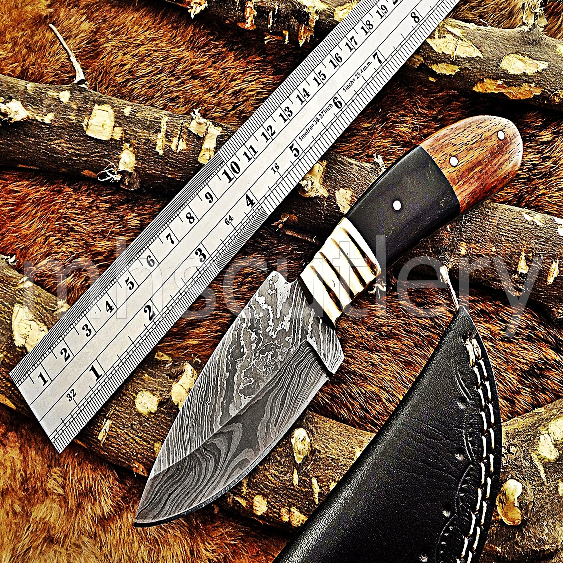 Custom Made Damascus Steel Fancy Hunter Skinning Knife | mhscutlery