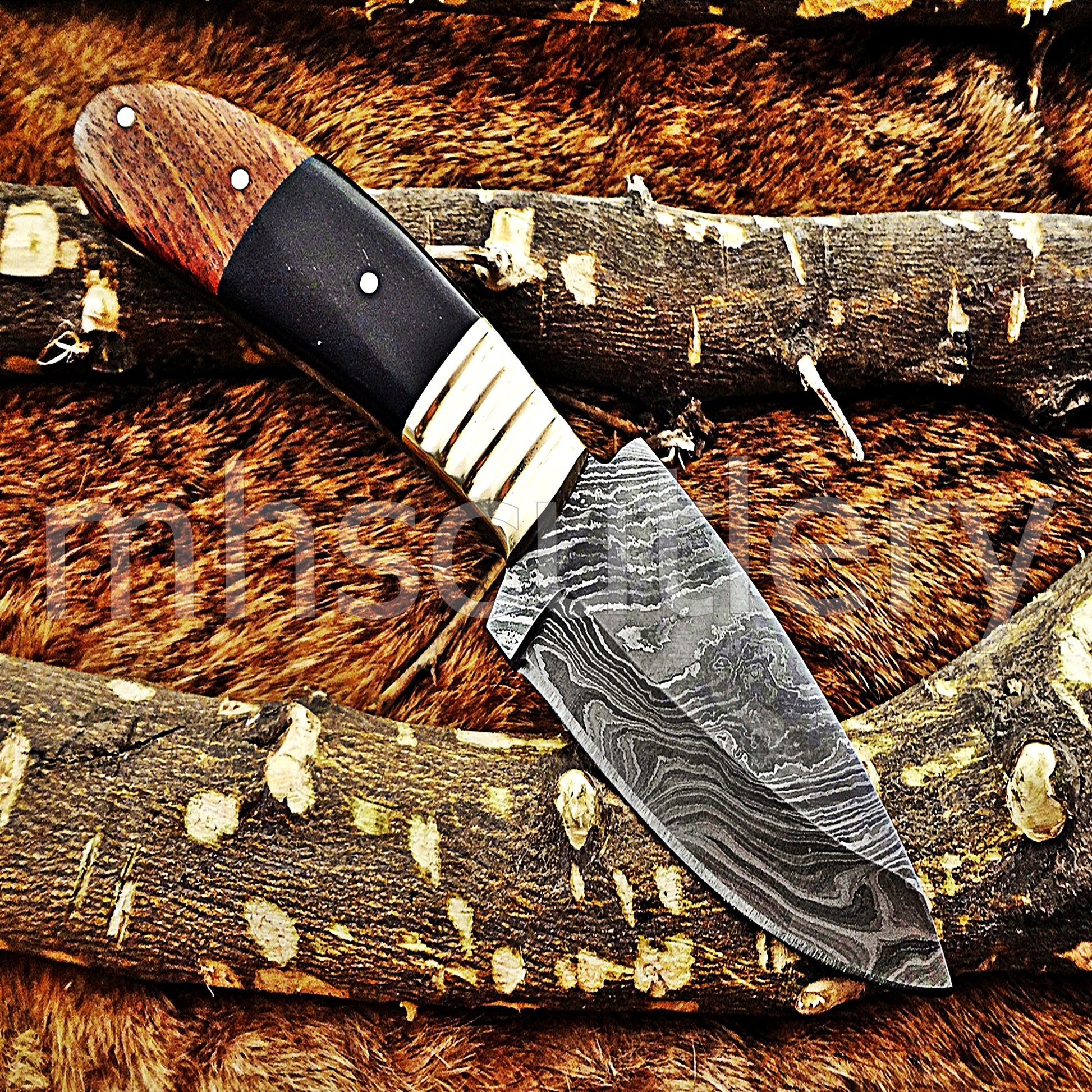 Custom Made Damascus Steel Fancy Hunter Skinning Knife | mhscutlery