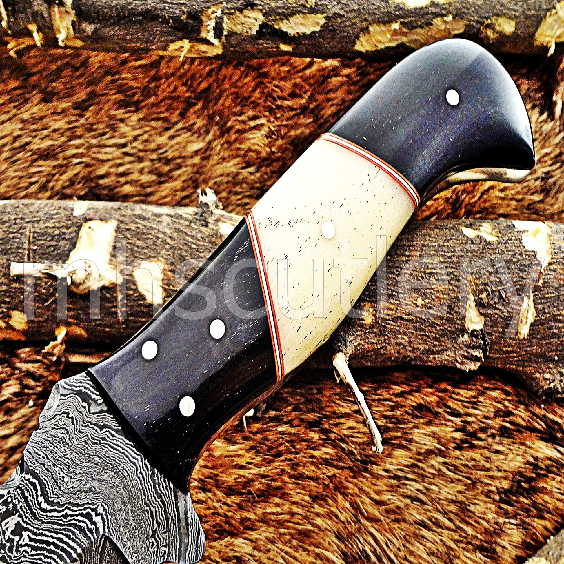 Hand Forged Damascus Steel Tanto Skinner Hunting Knife | mhscutlery