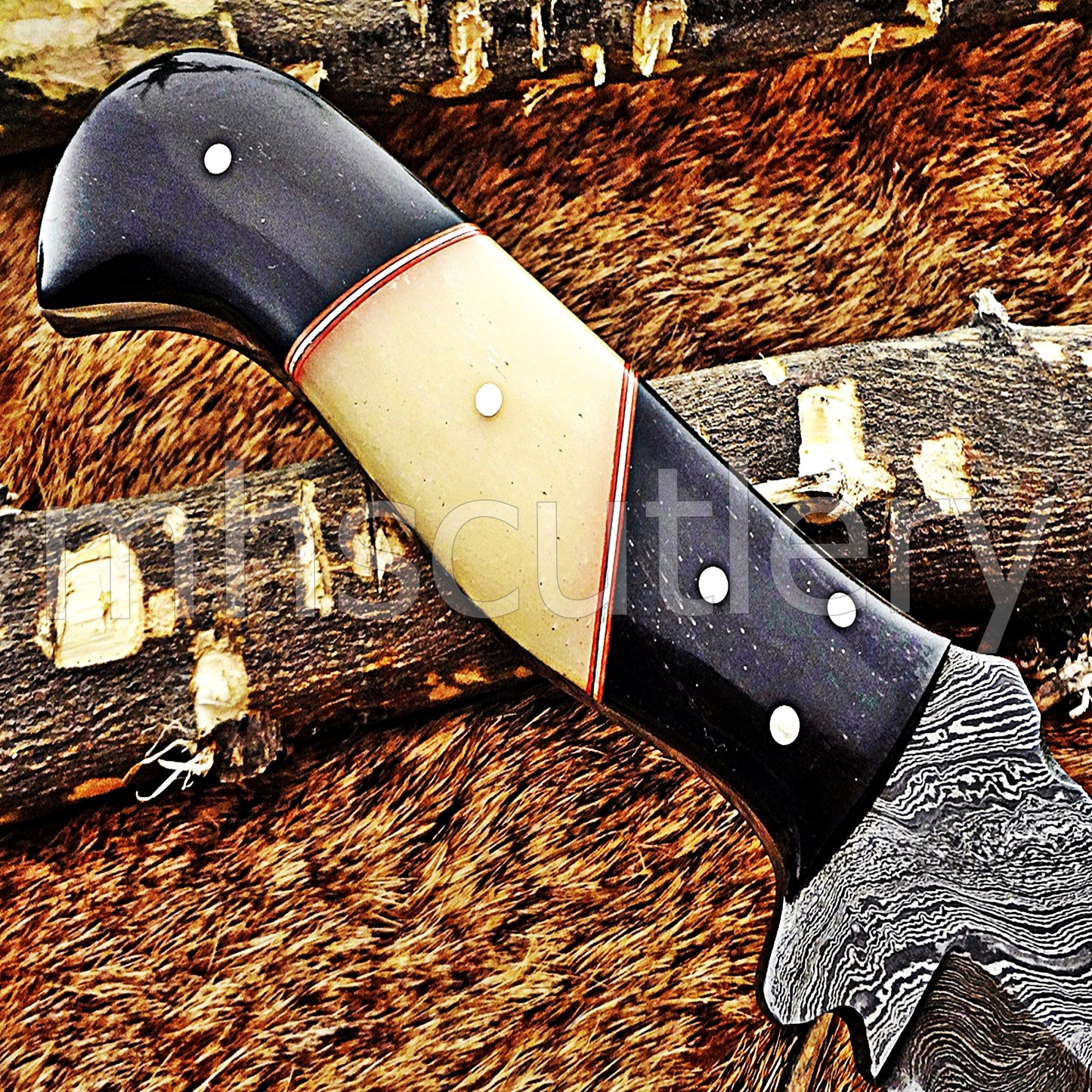 Hand Forged Damascus Steel Tanto Skinner Hunting Knife | mhscutlery