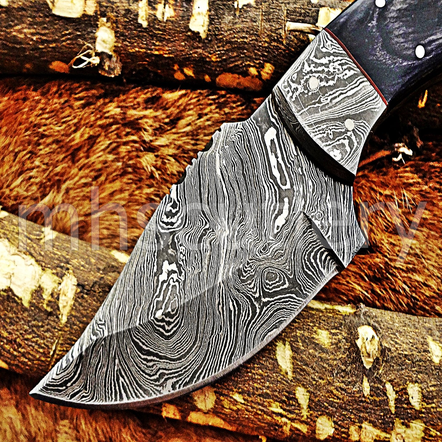 Custom Made Damascus Steel Mini Hunter Skinning Knife / Pakka Wood Handle | mhscutlery