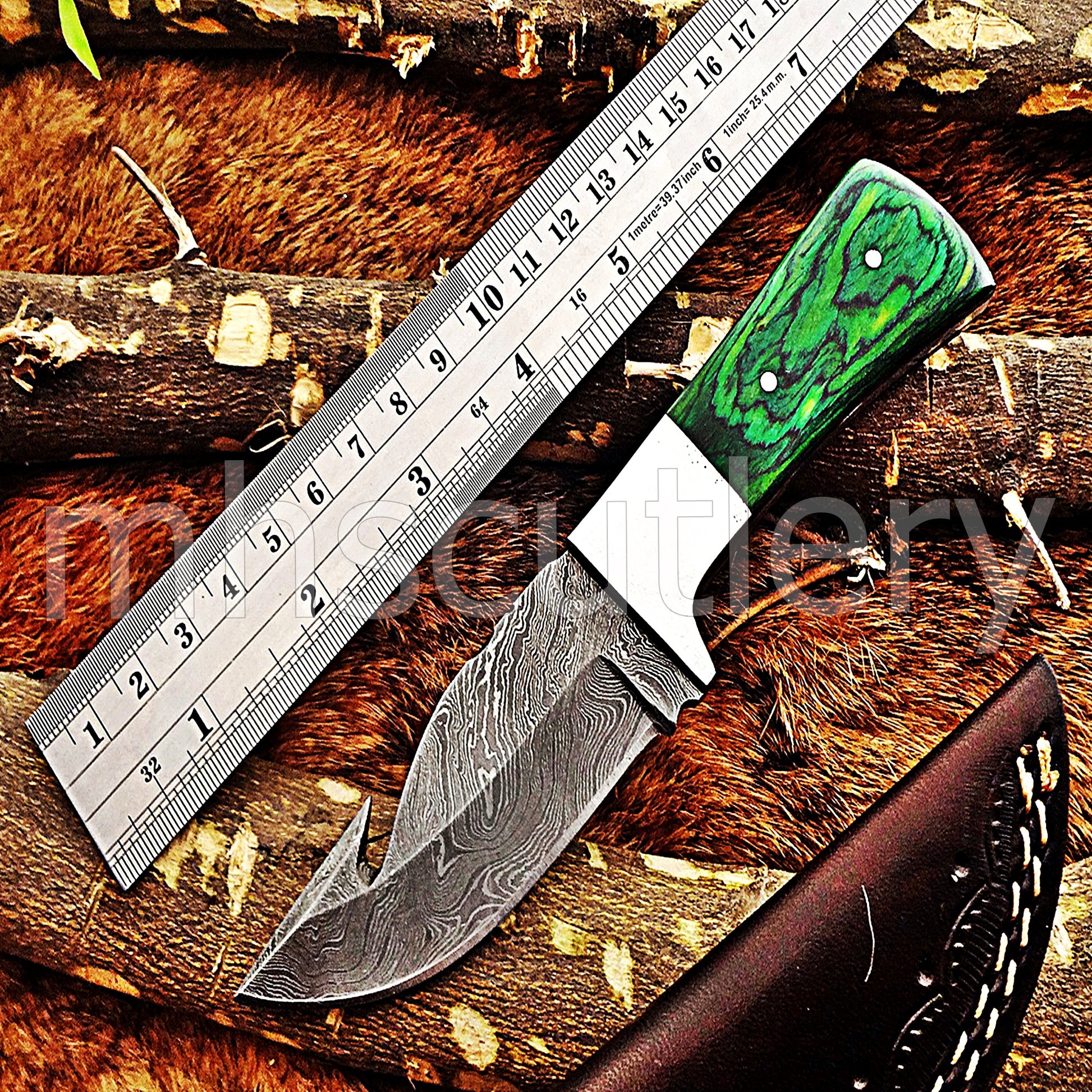 Hand Forged Damascus Steel Mini Gut Hook Skinner Hunting Knife | mhscutlery