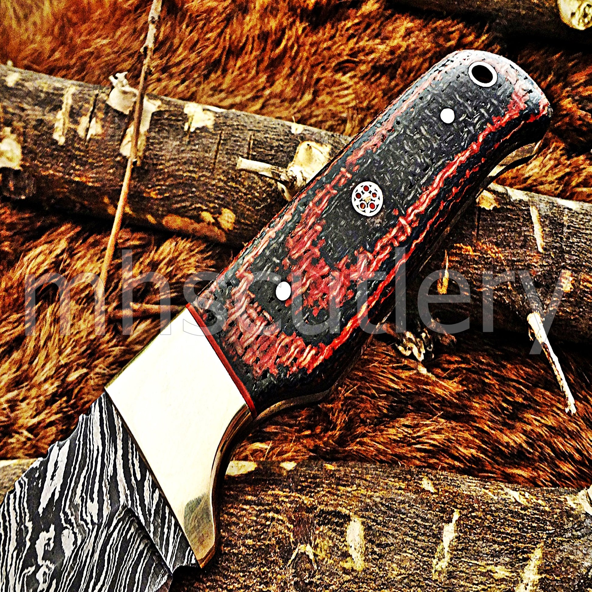 Hand Forged Damascus Steel Gut Hook Hunter Knife / Micarta Handle | mhscutlery