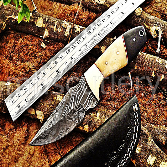 Damascus Steel Hunter Skinner Knife / Natural Handle | mhscutlery