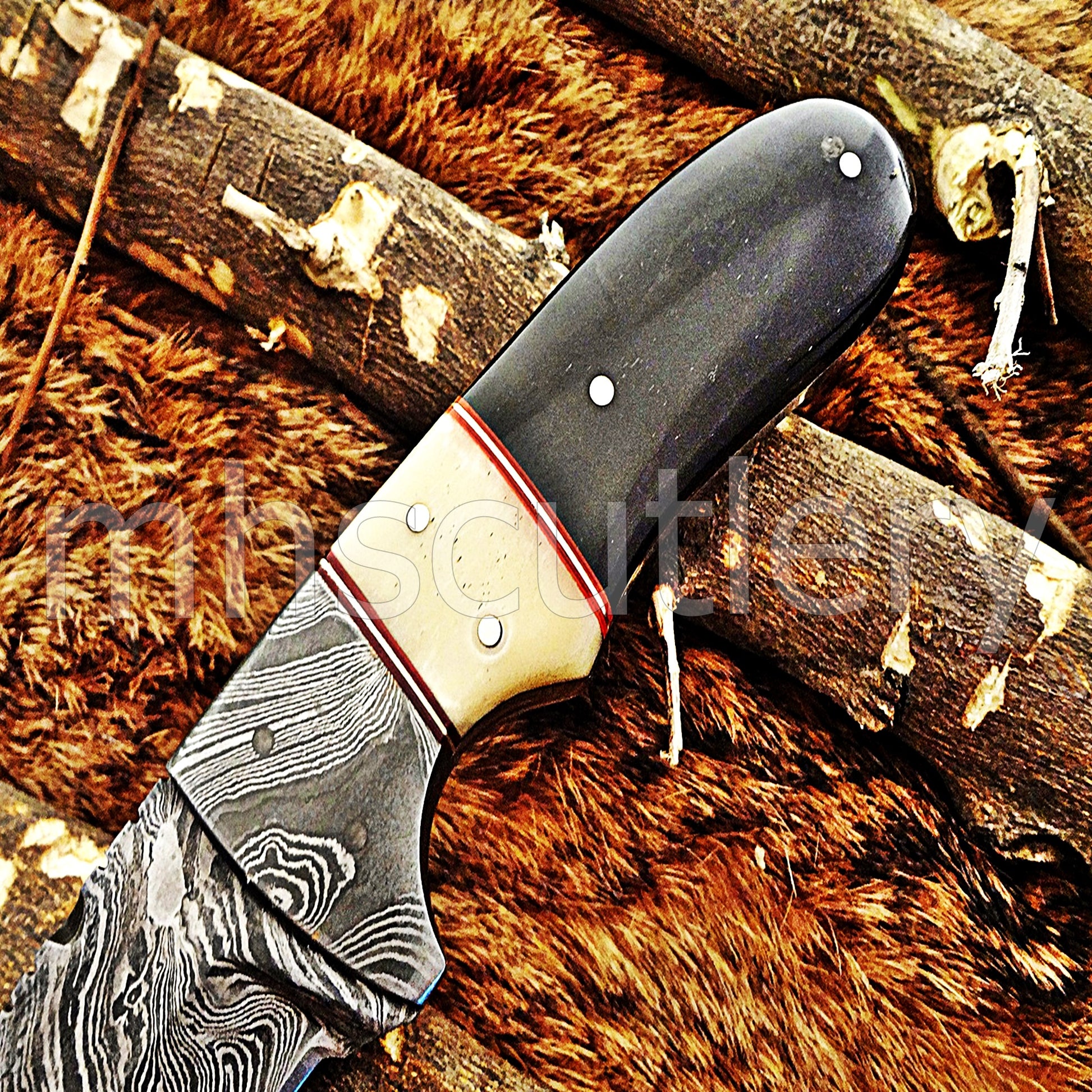 Custom Handmade Damascus Steel Gut Hook Knife | mhscutlery