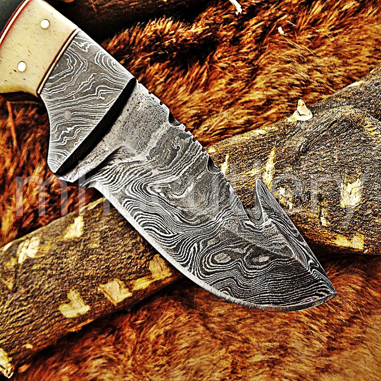 Custom Handmade Damascus Steel Gut Hook Knife | mhscutlery
