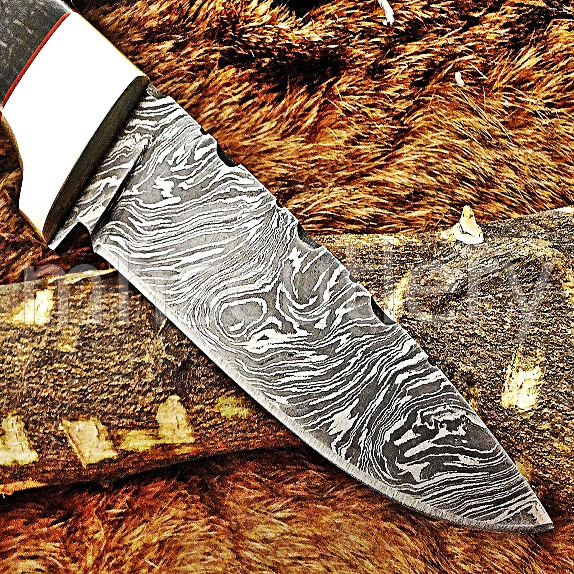 Custom Hand Forged Damascus Steel Slim Hunter Skinner Knife / Micarta | mhscutlery