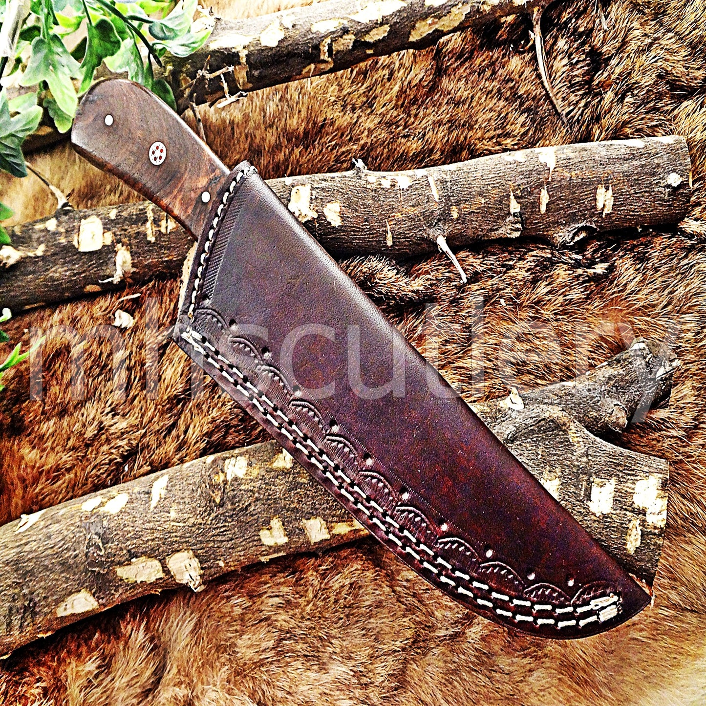 Custom Made Damascus Steel Rose Wood Hunter | mhscutlery