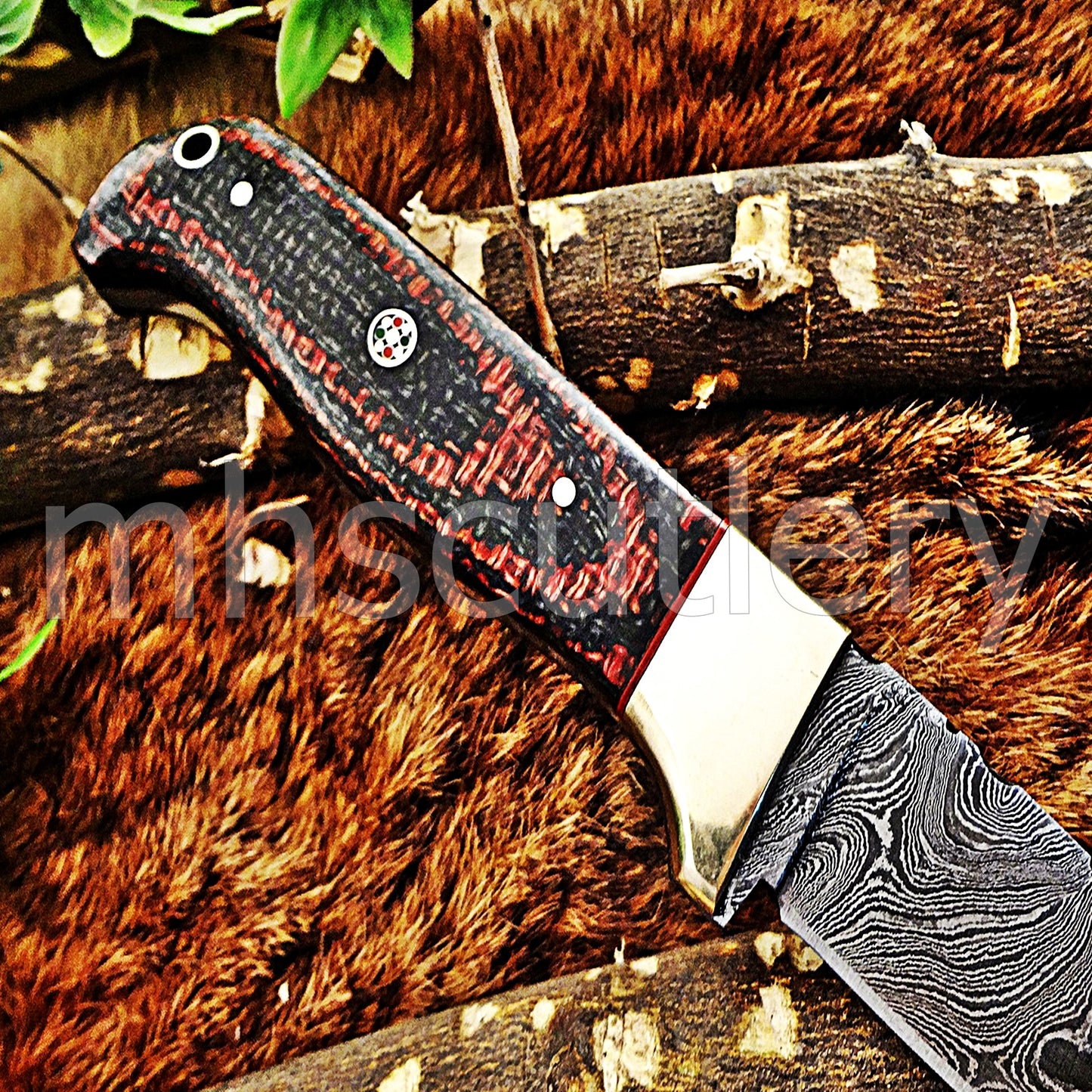 Damascus Steel Slim Skinner Knife / Micarta Handle | mhscutlery