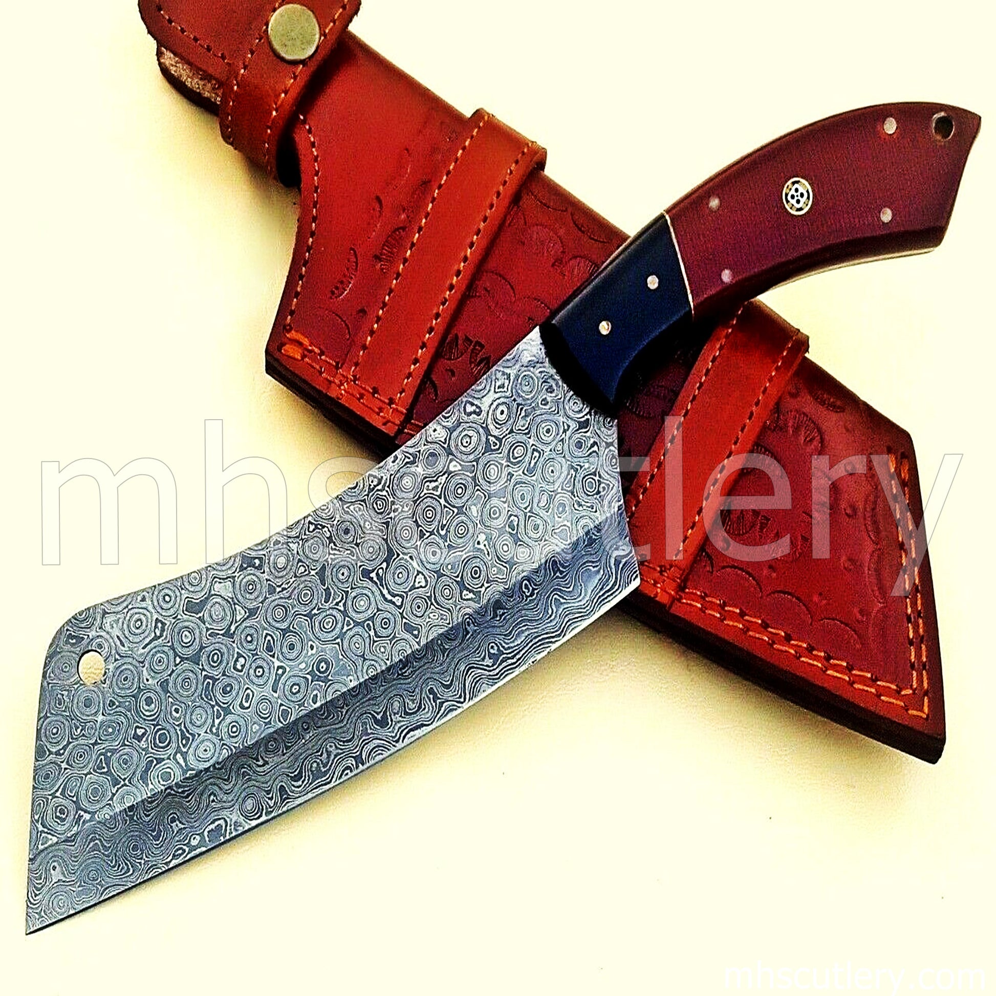 Hand Forged Damascus Steel Chef Cleaver / Micarta Handle | mhscutlery