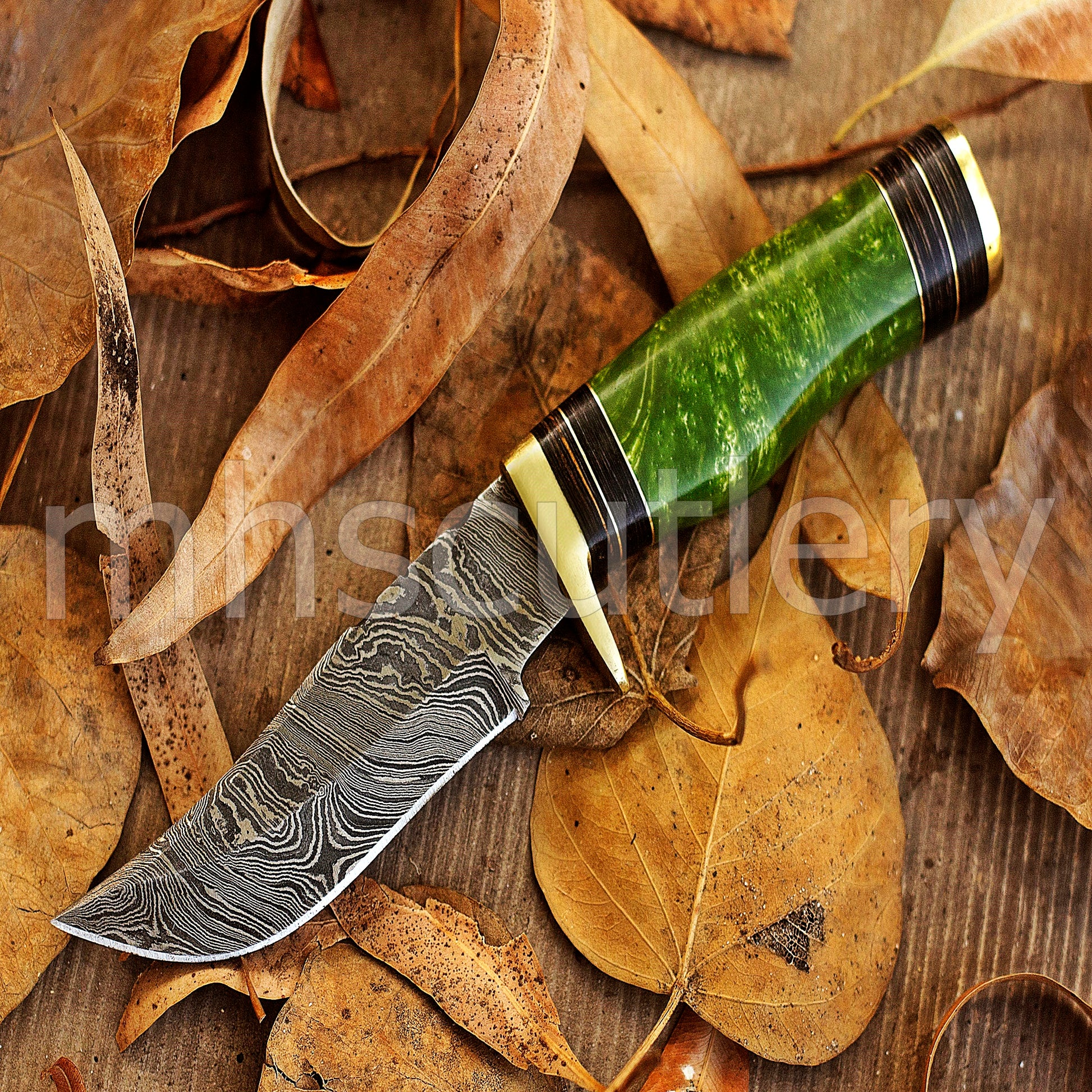 Handmade Damascus Steel Hunter Skinner Rat-Tail Knife With Resin Handle | mhscutlery