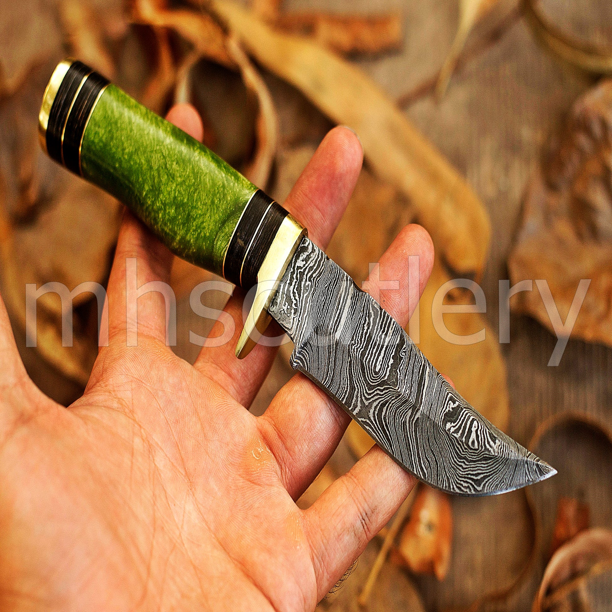 Handmade Damascus Steel Hunter Skinner Rat-Tail Knife With Resin Handle | mhscutlery