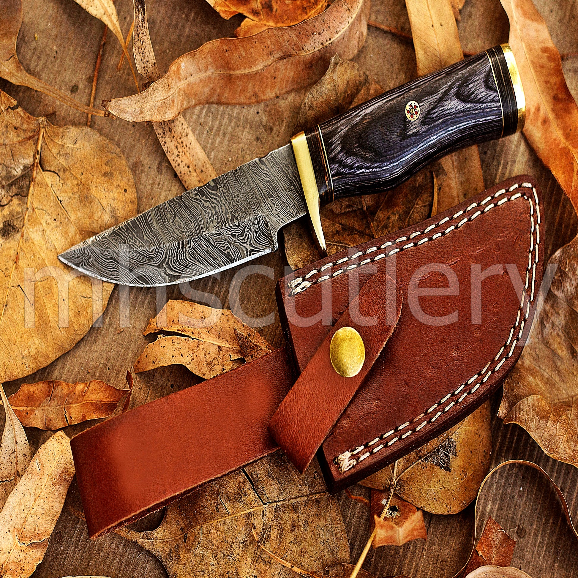 Custom Made Damascus Steel Hunter Skinning Rat-Tail Knife | mhscutlery